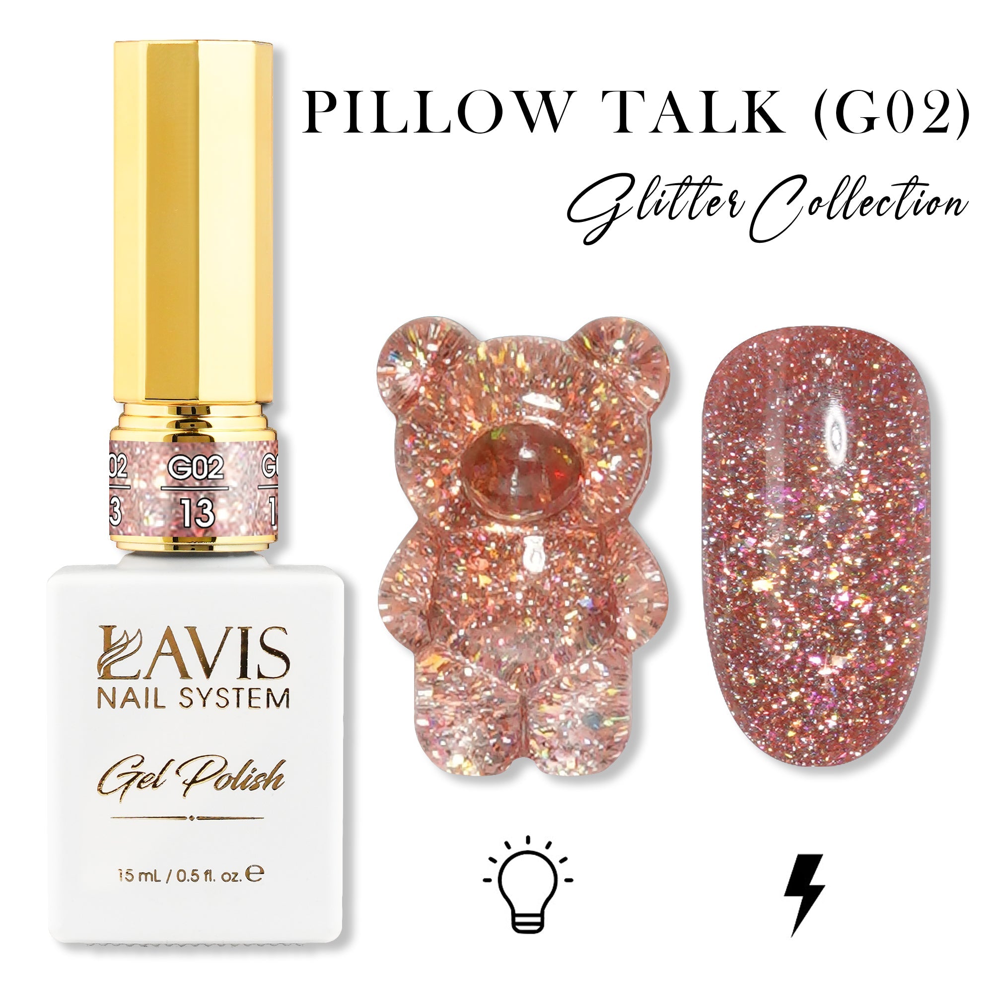 LAVIS Glitter G02 - 13 - Gel Polish 0.5 oz - Pillow Talk Collection - DTK Nail Supply