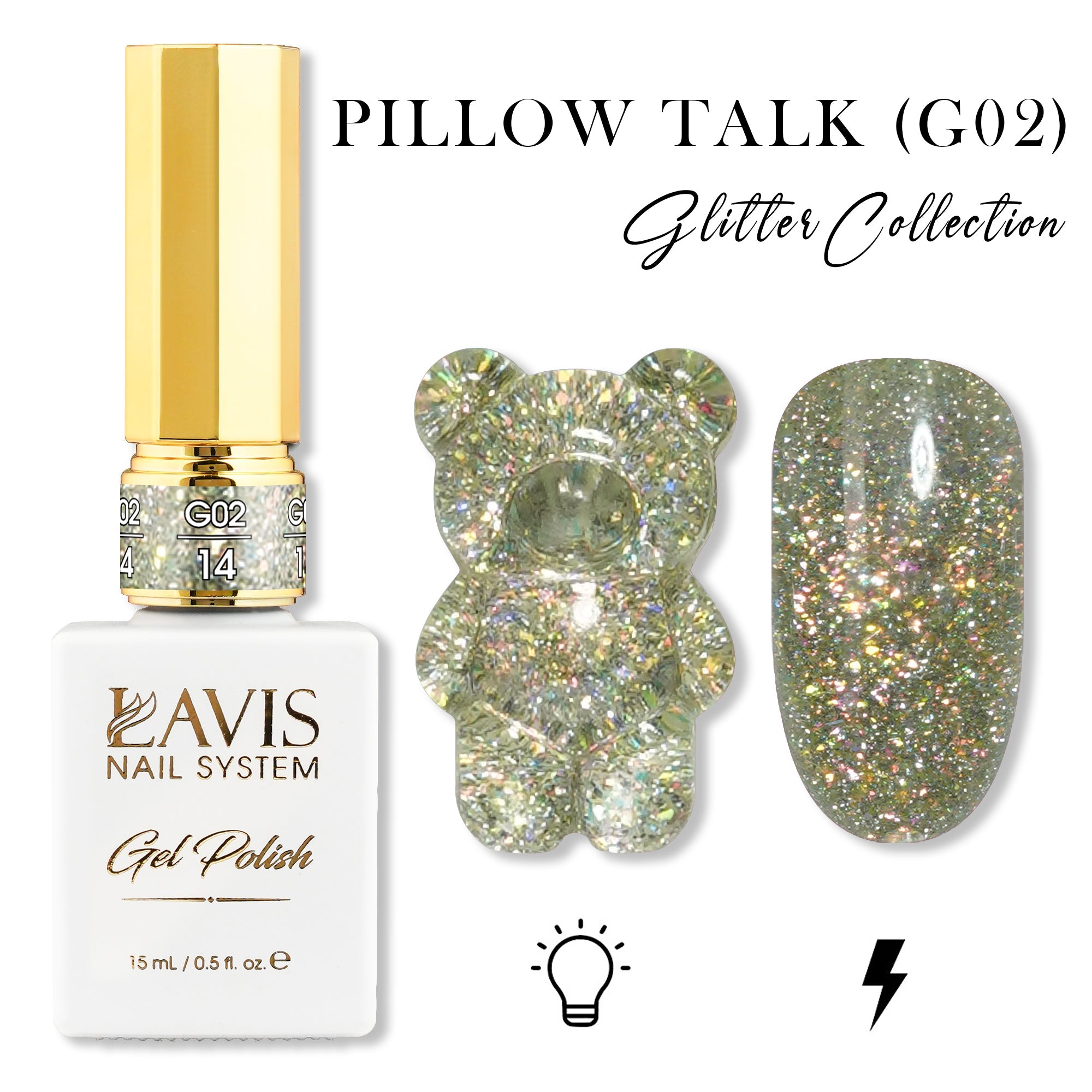 LAVIS Glitter G02 - 14 - Gel Polish 0.5 oz - Pillow Talk Collection - DTK Nail Supply
