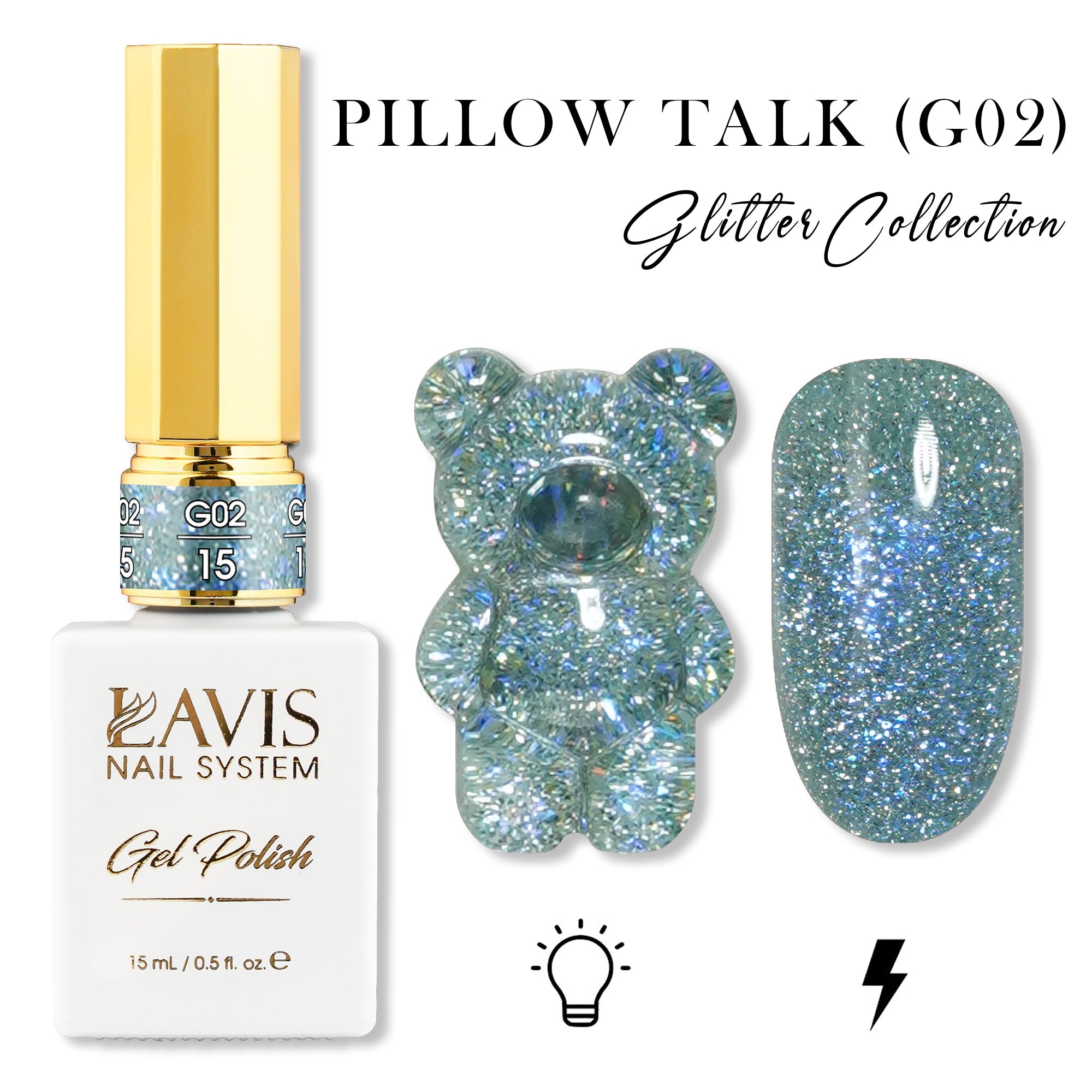 LAVIS Glitter G02 - 15 - Gel Polish 0.5 oz - Pillow Talk Collection - DTK Nail Supply