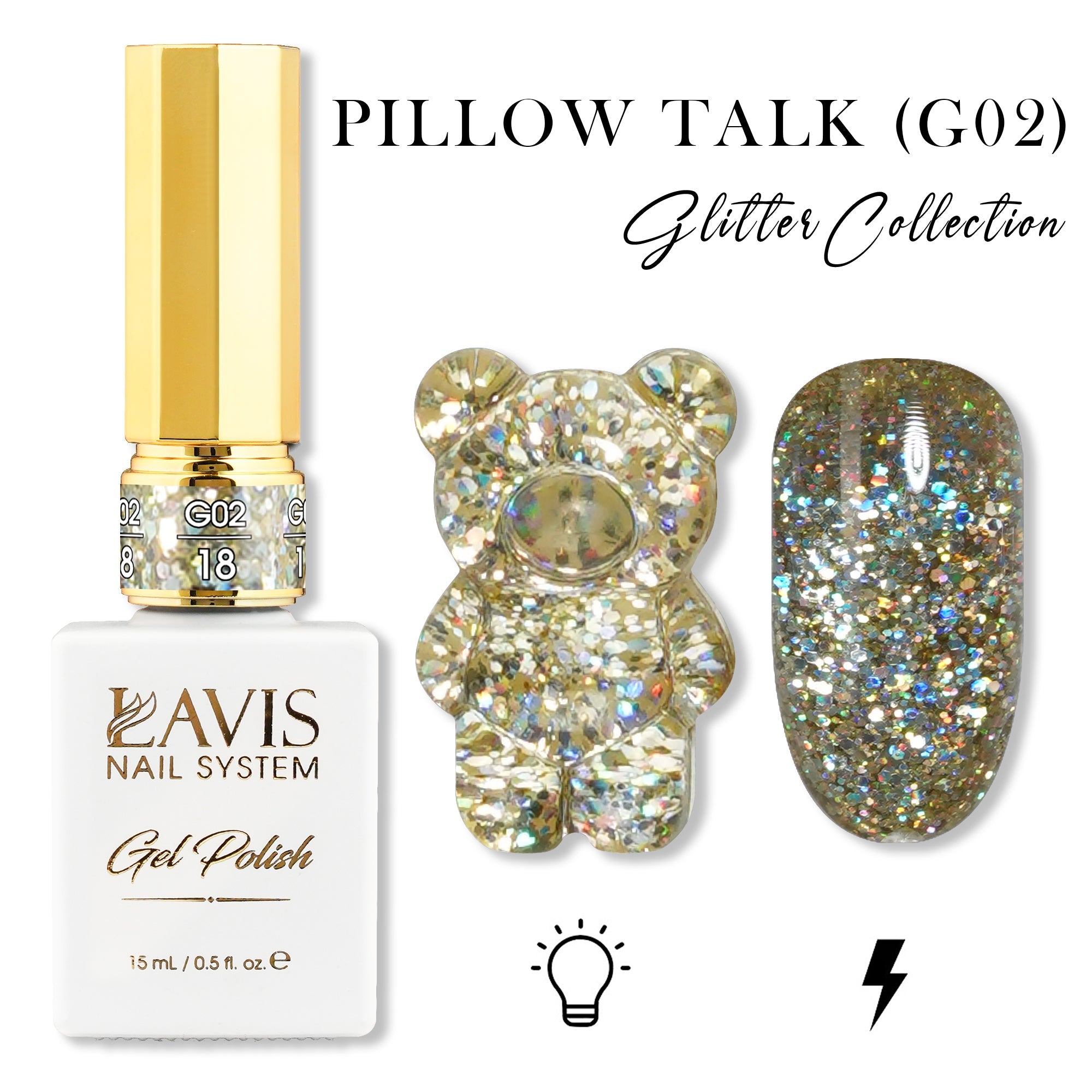 LAVIS Glitter G02 - 18 - Gel Polish 0.5 oz - Pillow Talk Collection - DTK Nail Supply