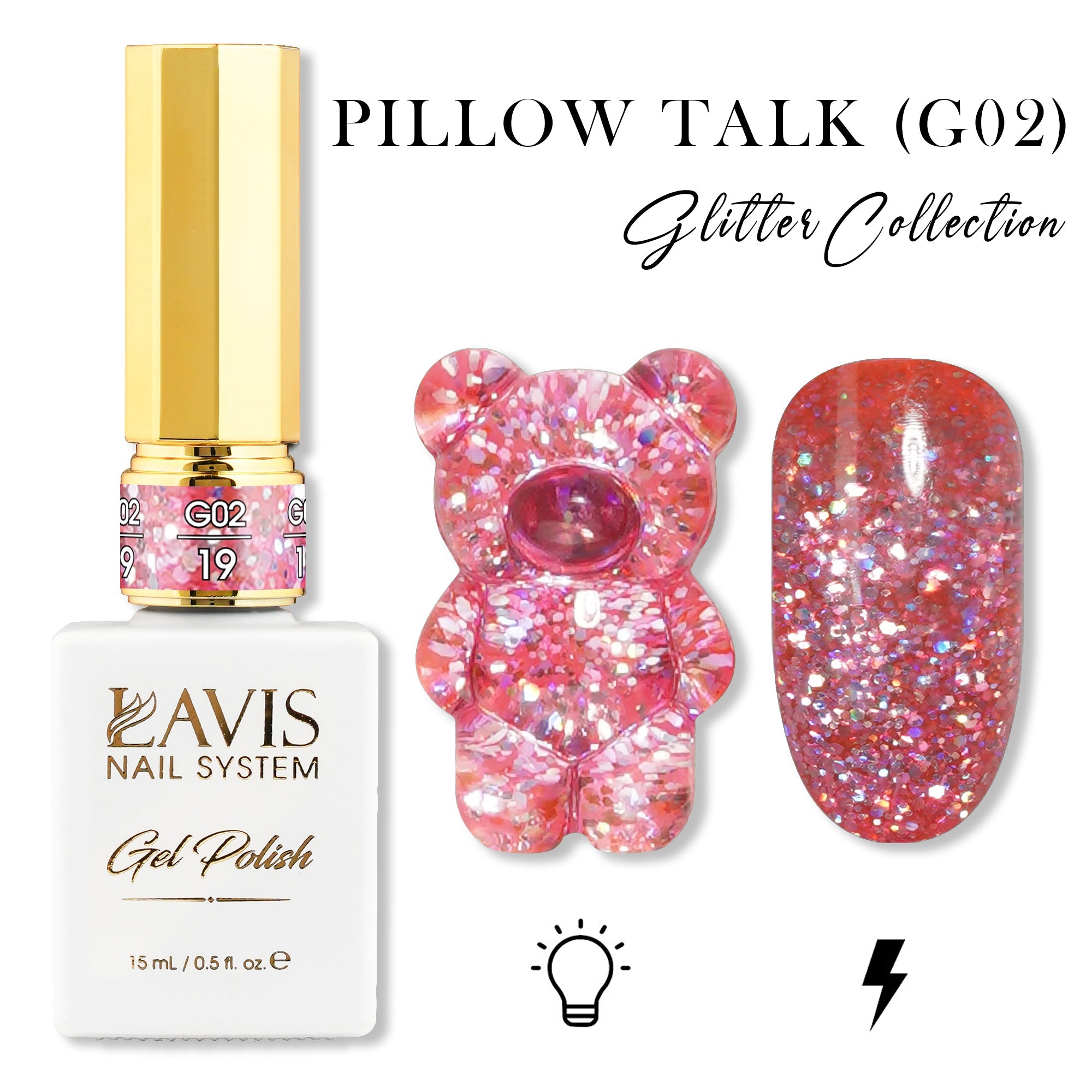 LAVIS Glitter G02 - 19 - Gel Polish 0.5 oz - Pillow Talk Collection - DTK Nail Supply