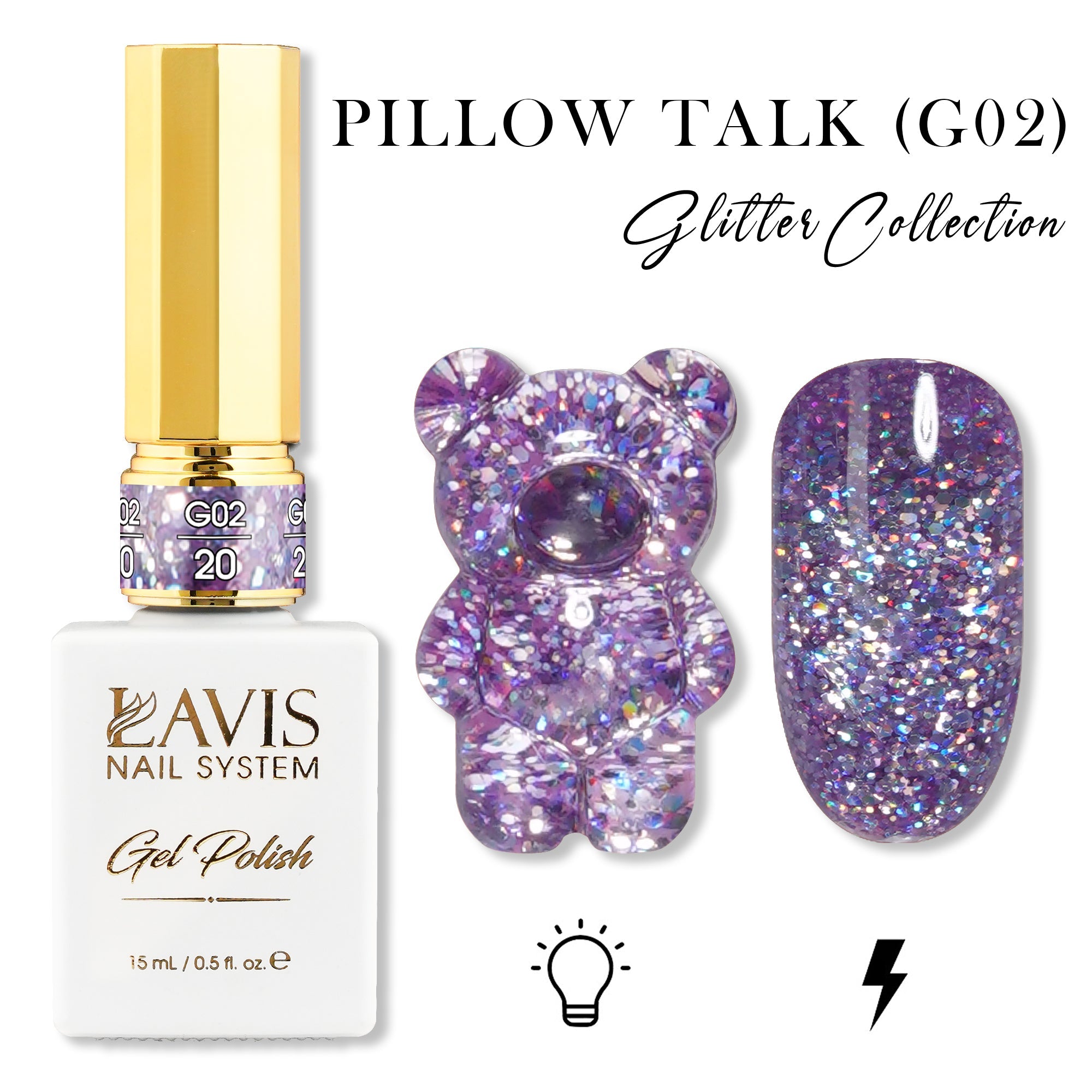 LAVIS Glitter G02 - 20 - Gel Polish 0.5 oz - Pillow Talk Collection - DTK Nail Supply