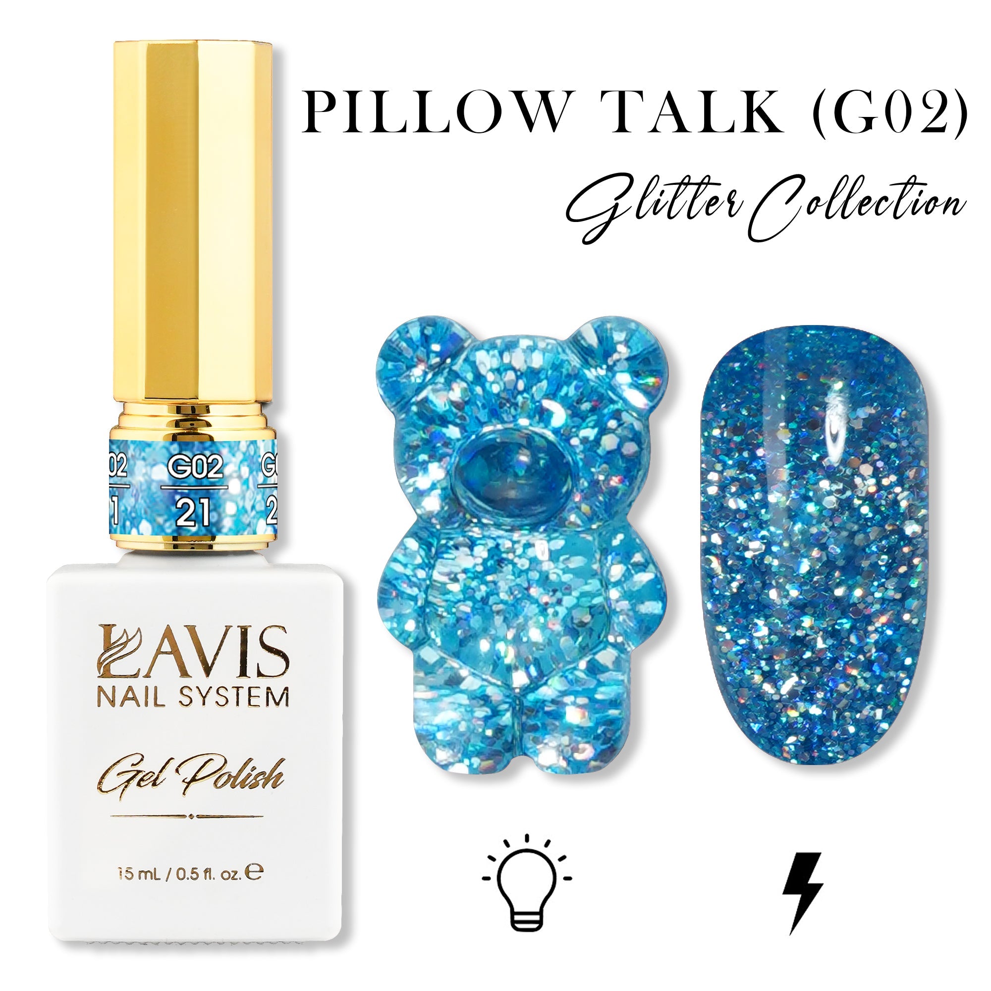 LAVIS Glitter G02 - 21 - Gel Polish 0.5 oz - Pillow Talk Collection - DTK Nail Supply