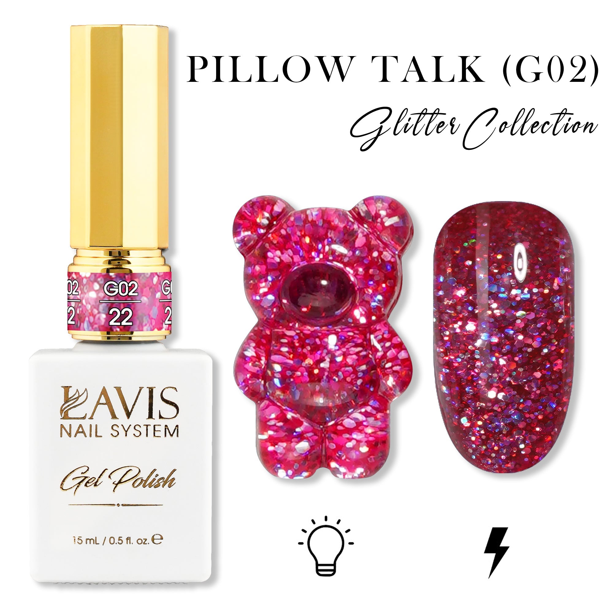 LAVIS Glitter G02 - 22 - Gel Polish 0.5 oz - Pillow Talk Collection - DTK Nail Supply