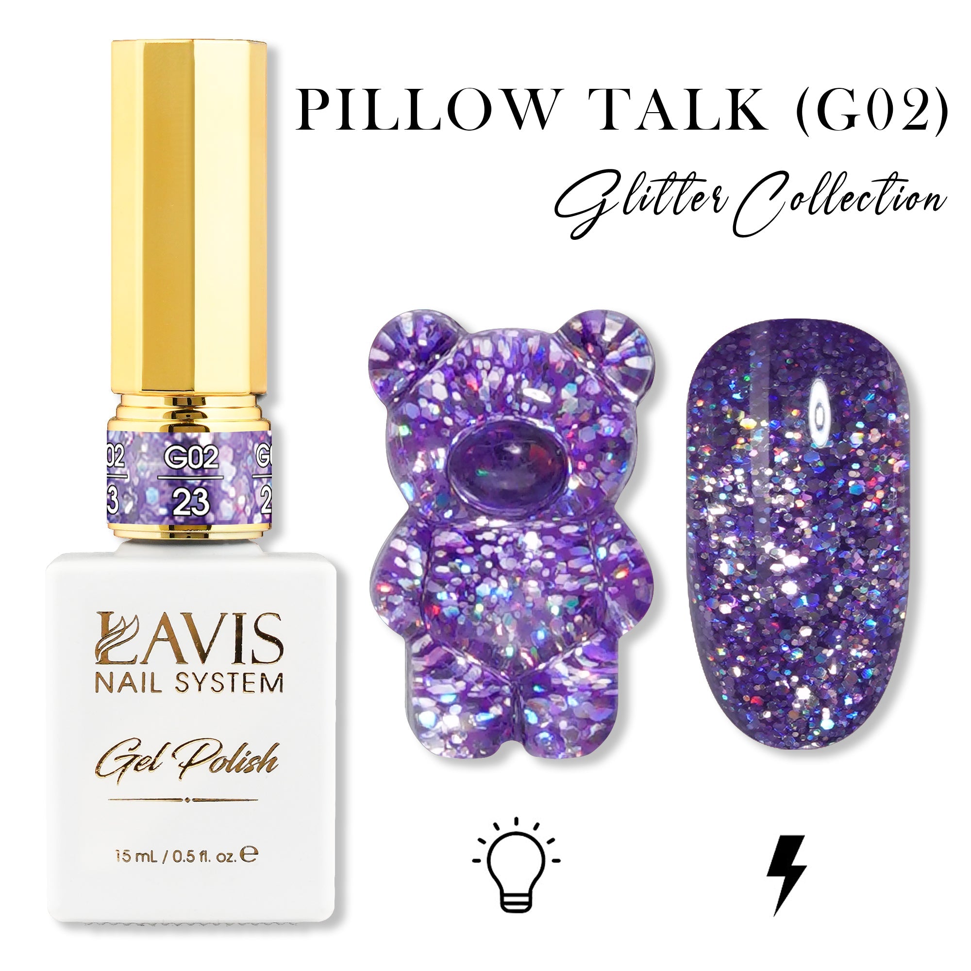 LAVIS Glitter G02 - 23 - Gel Polish 0.5 oz - Pillow Talk Collection - DTK Nail Supply