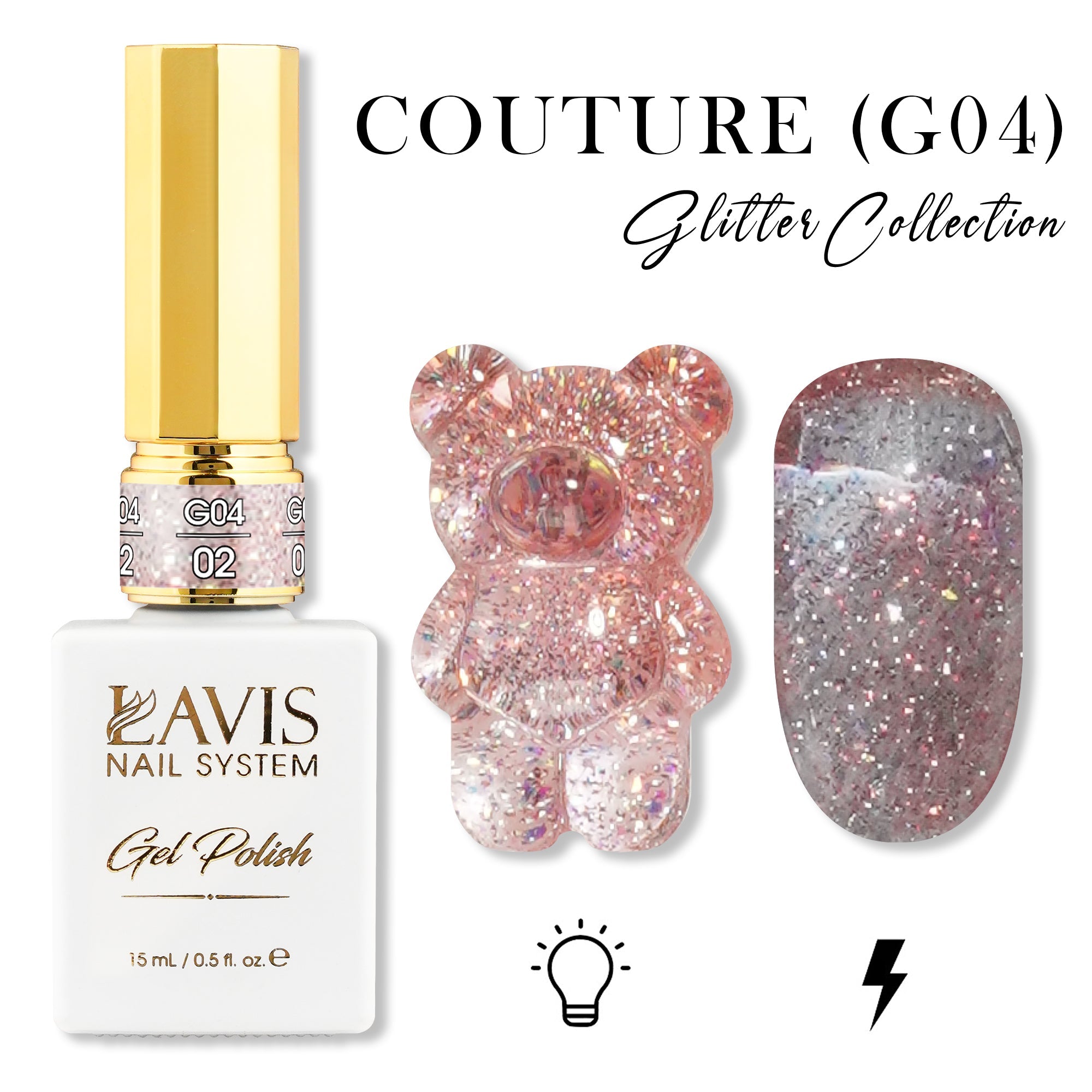 LAVIS Glitter G04 - 02 - Gel Polish 0.5 oz - Couture Collection - DTK Nail Supply