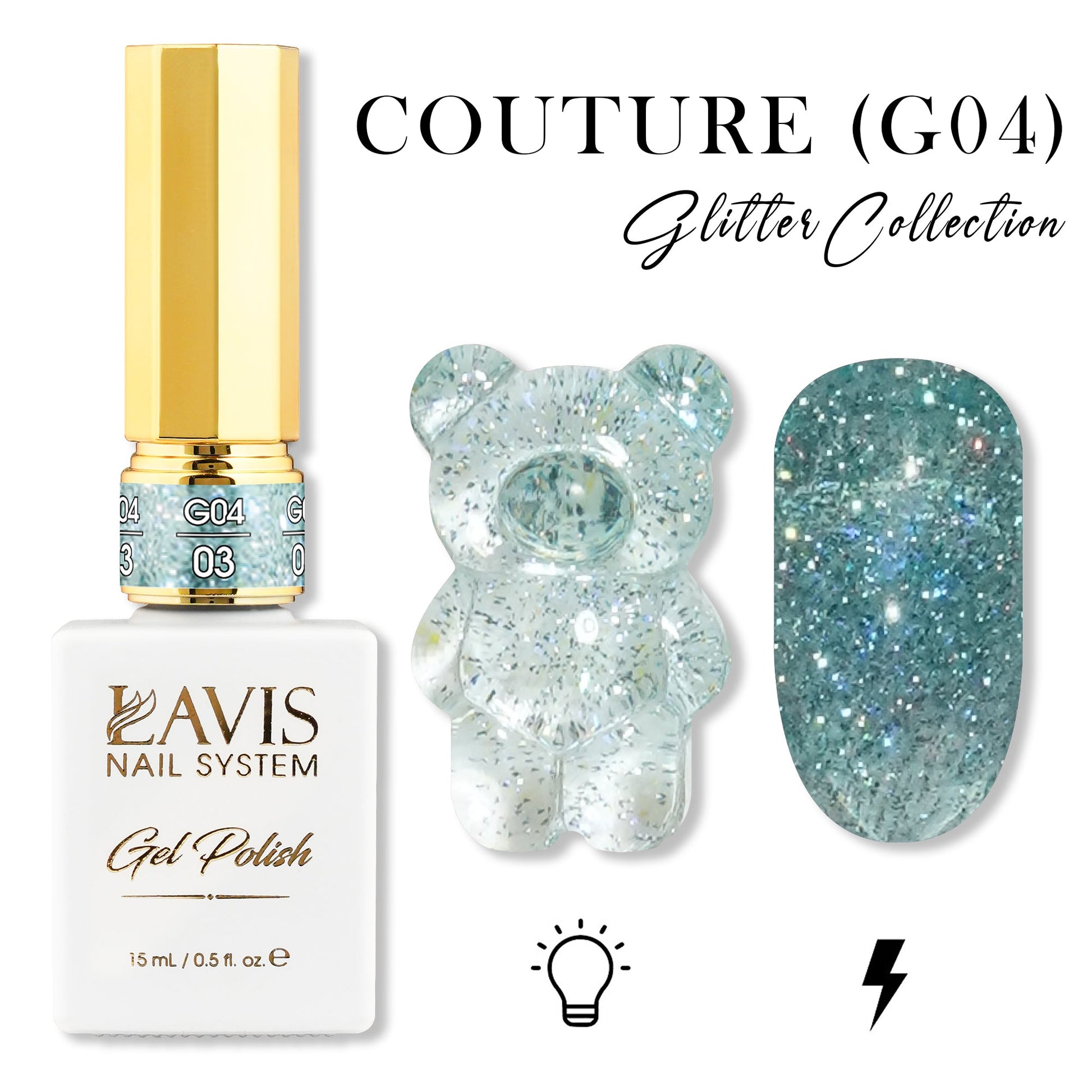 LAVIS Glitter G04 - 03 - Gel Polish 0.5 oz - Couture Collection - DTK Nail Supply