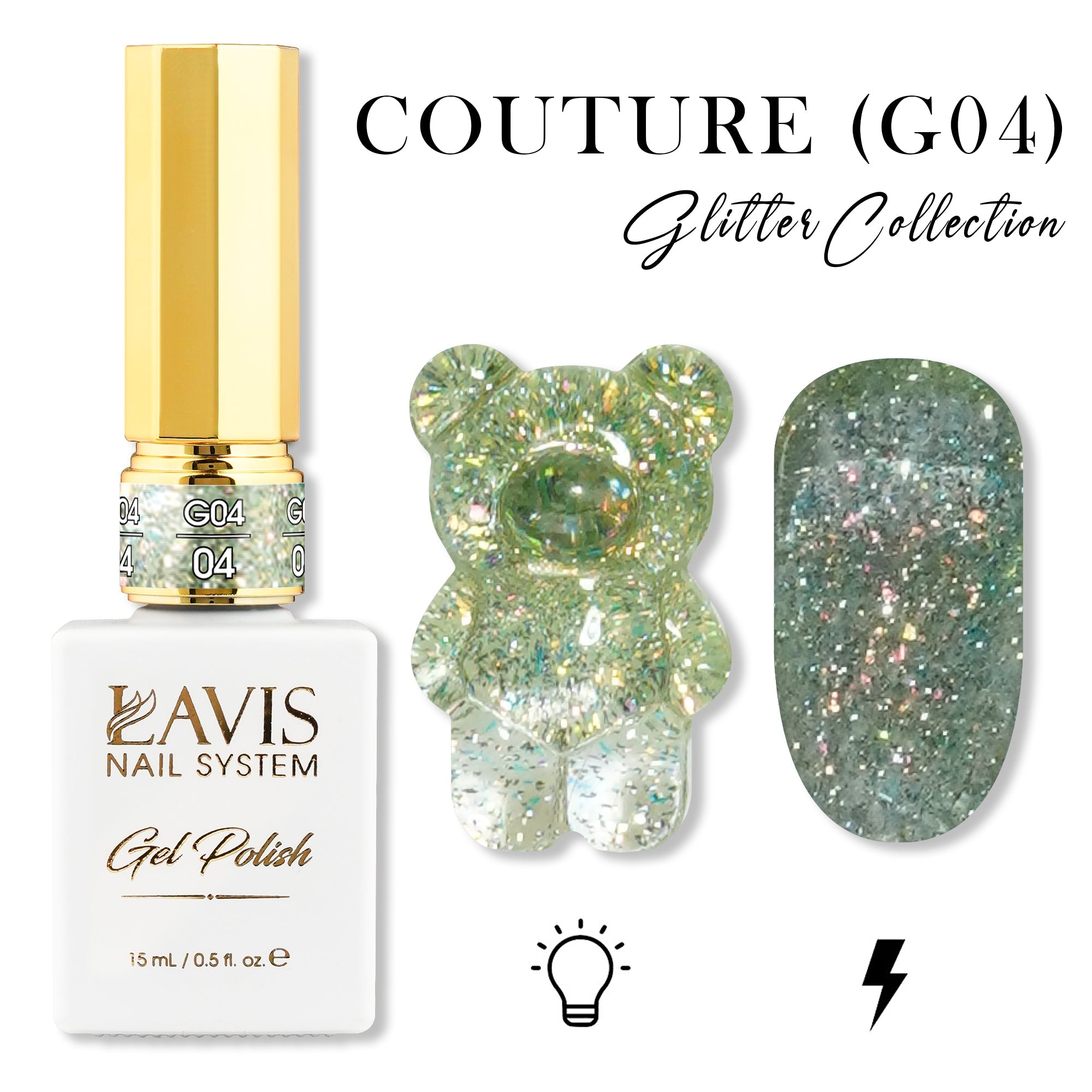 LAVIS Glitter G04 - 04 - Gel Polish 0.5 oz - Couture Collection - DTK Nail Supply