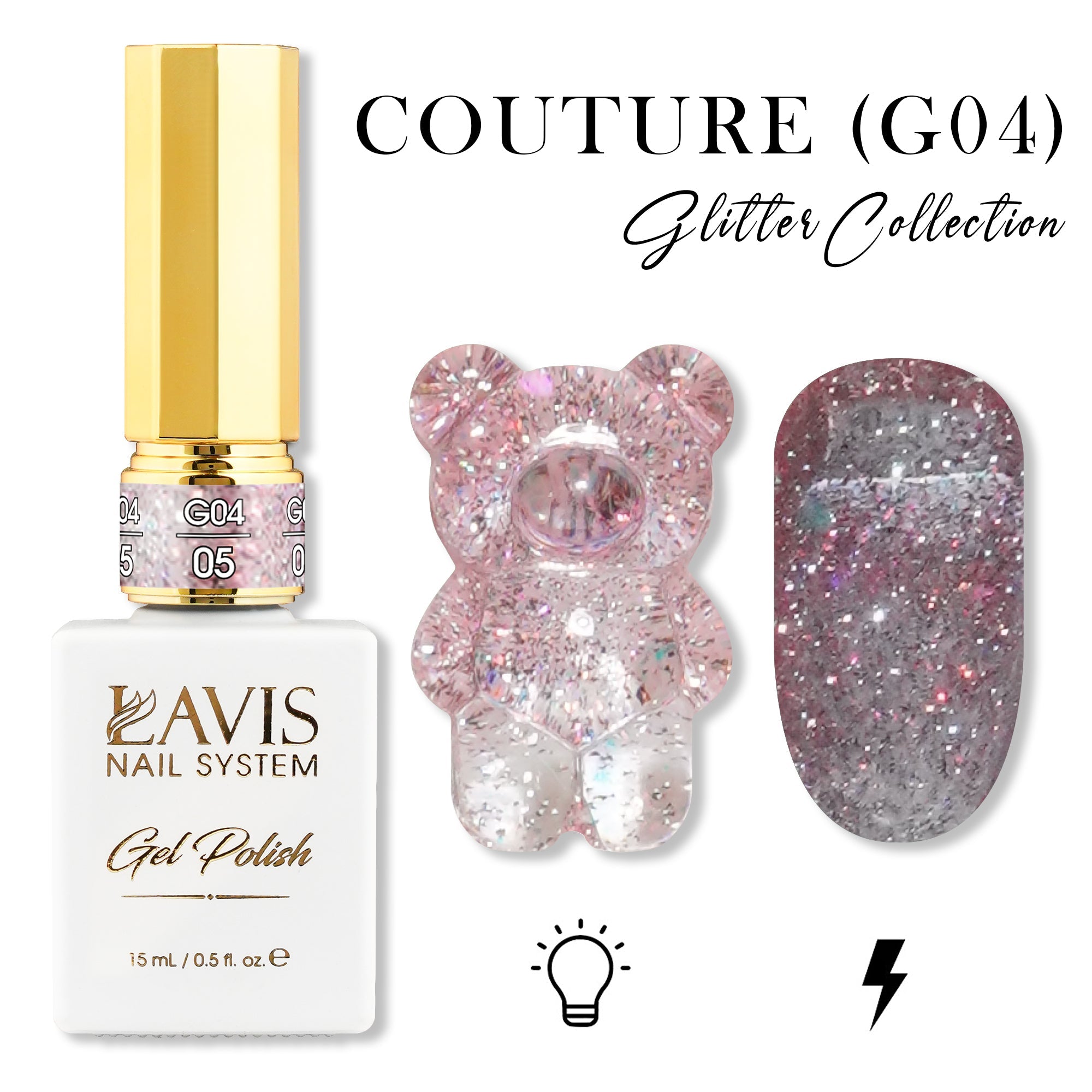 LAVIS Glitter G04 - 05 - Gel Polish 0.5 oz - Couture Collection - DTK Nail Supply