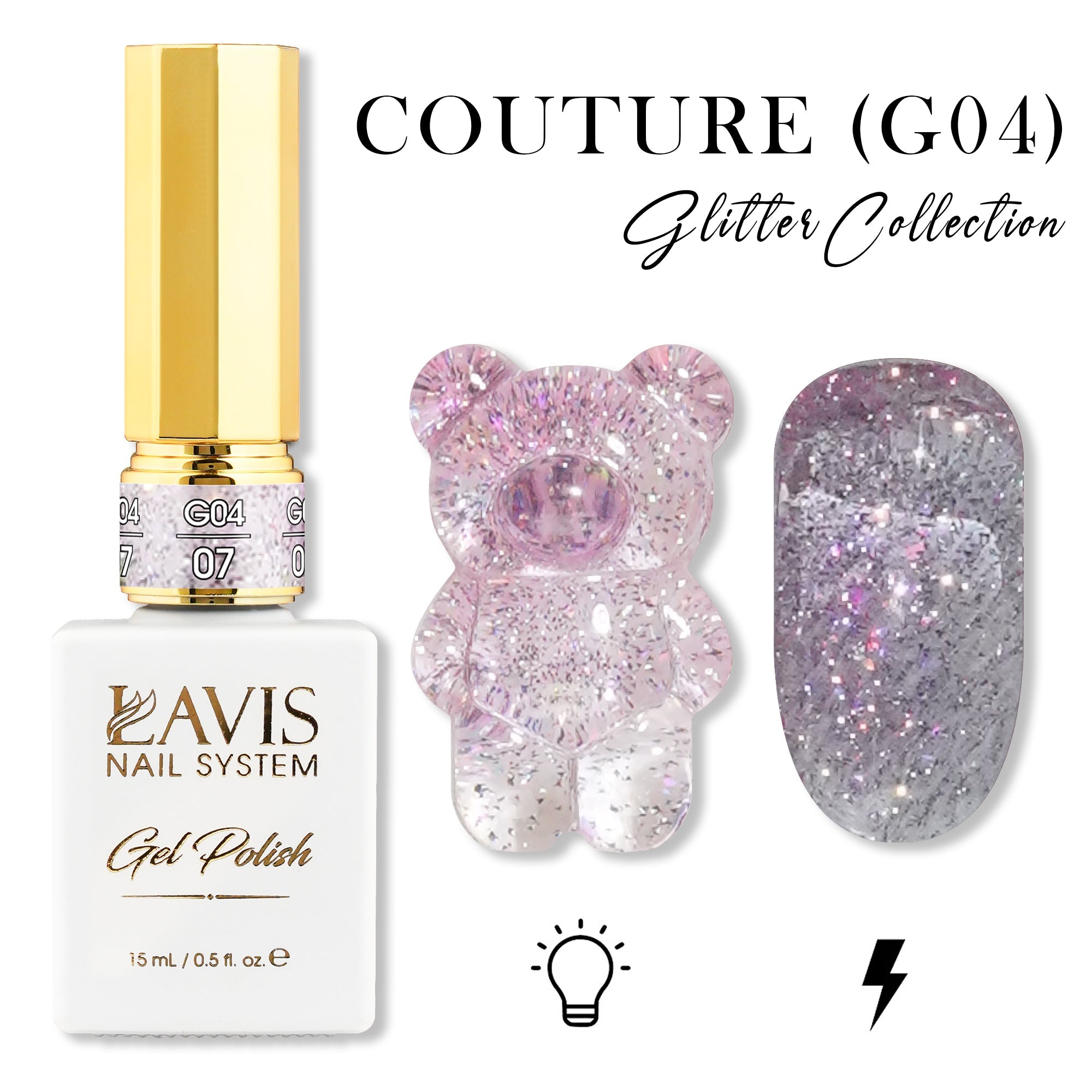 LAVIS Glitter G04 - 07 - Gel Polish 0.5 oz - Couture Collection - DTK Nail Supply
