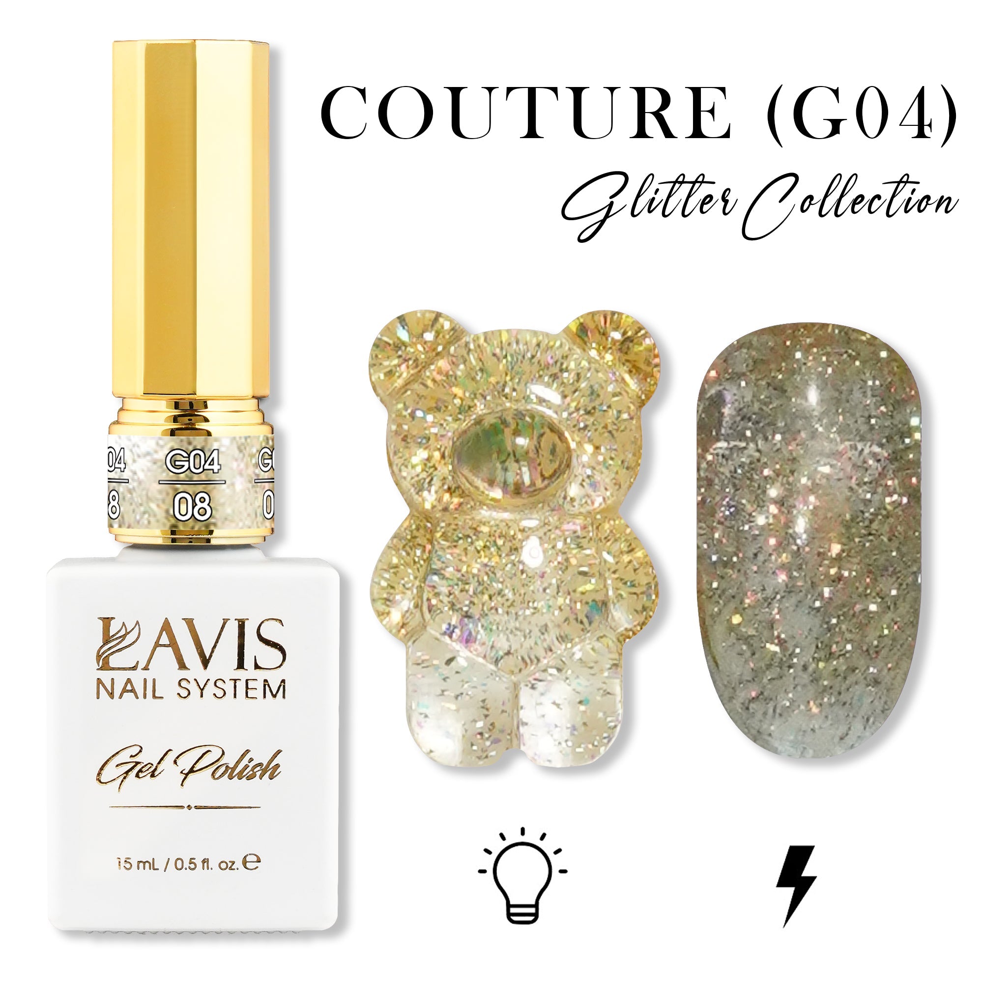 LAVIS Glitter G04 - 08 - Gel Polish 0.5 oz - Couture Collection - DTK Nail Supply