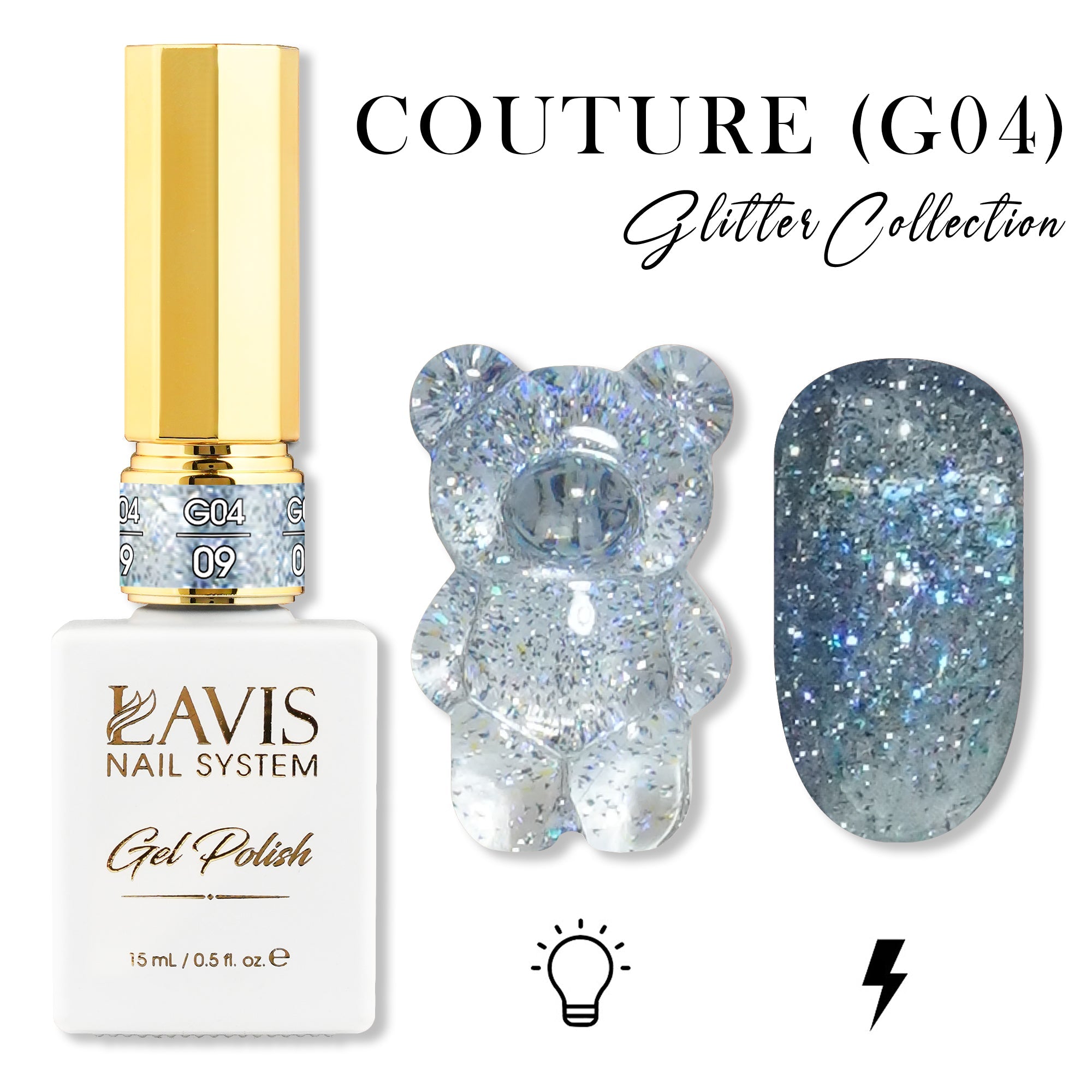 LAVIS Glitter G04 - 09 - Gel Polish 0.5 oz - Couture Collection - DTK Nail Supply