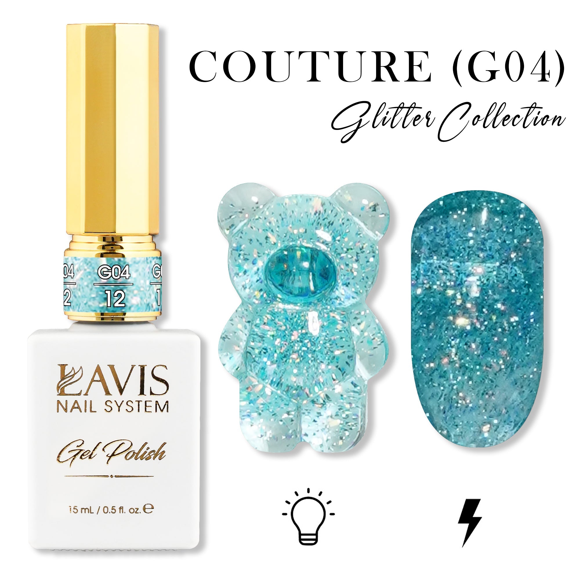 LAVIS Glitter G04 - 12 - Gel Polish 0.5 oz - Couture Collection - DTK Nail Supply
