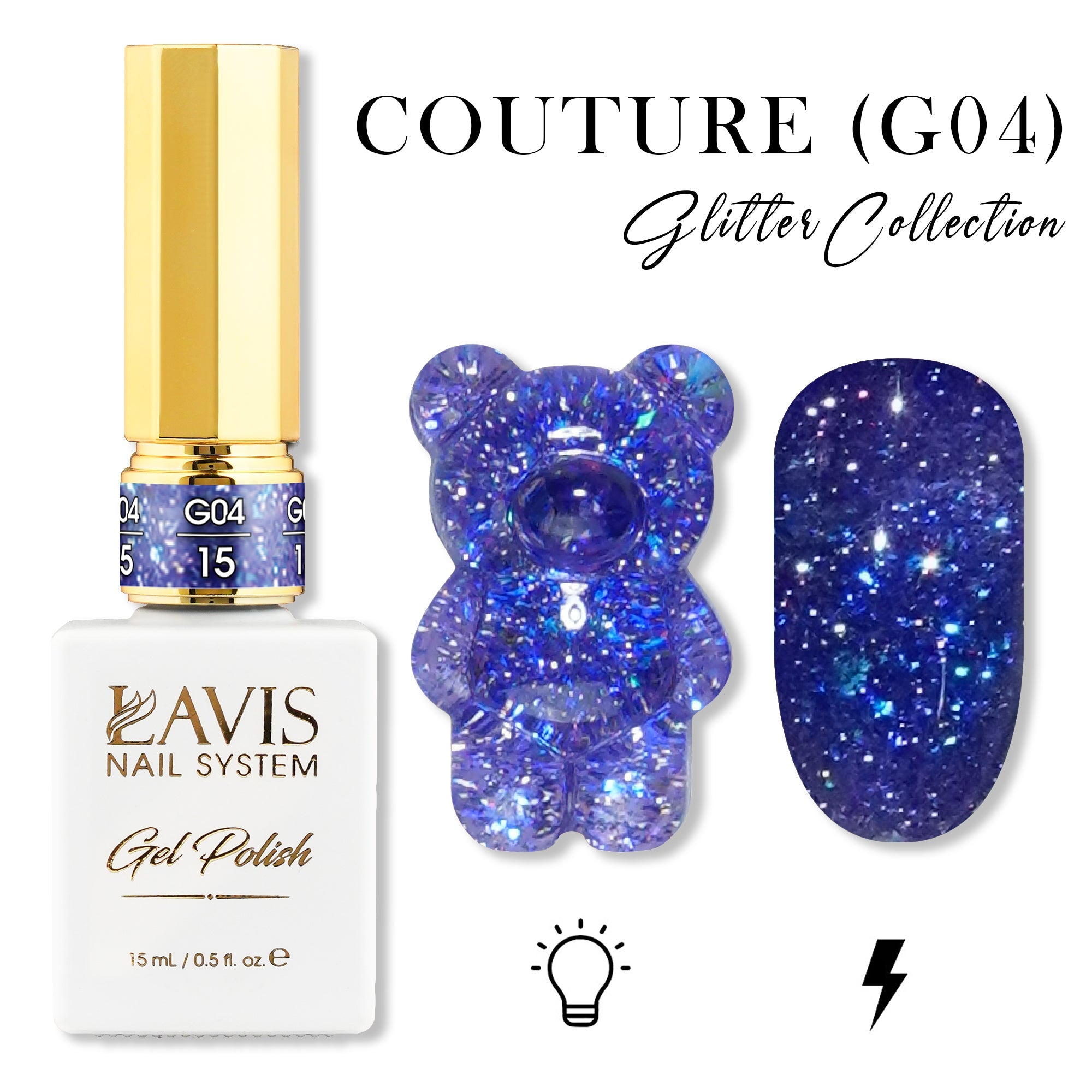 LAVIS Glitter G04 - 15 - Gel Polish 0.5 oz - Couture Collection - DTK Nail Supply