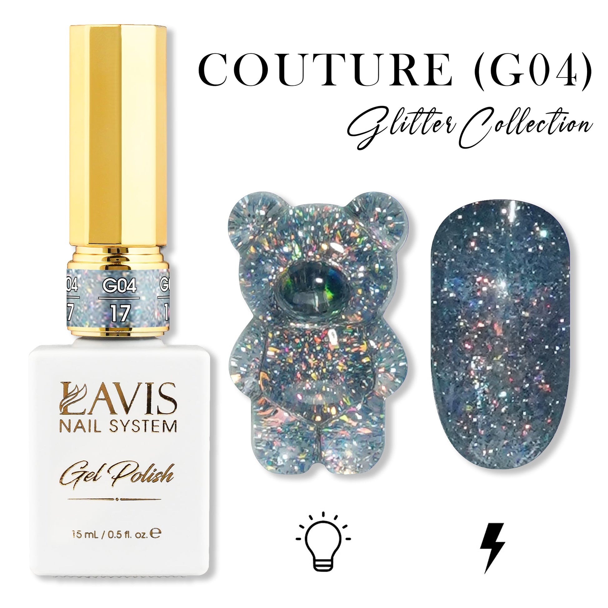 LAVIS Glitter G04 - 17 - Gel Polish 0.5 oz - Couture Collection - DTK Nail Supply