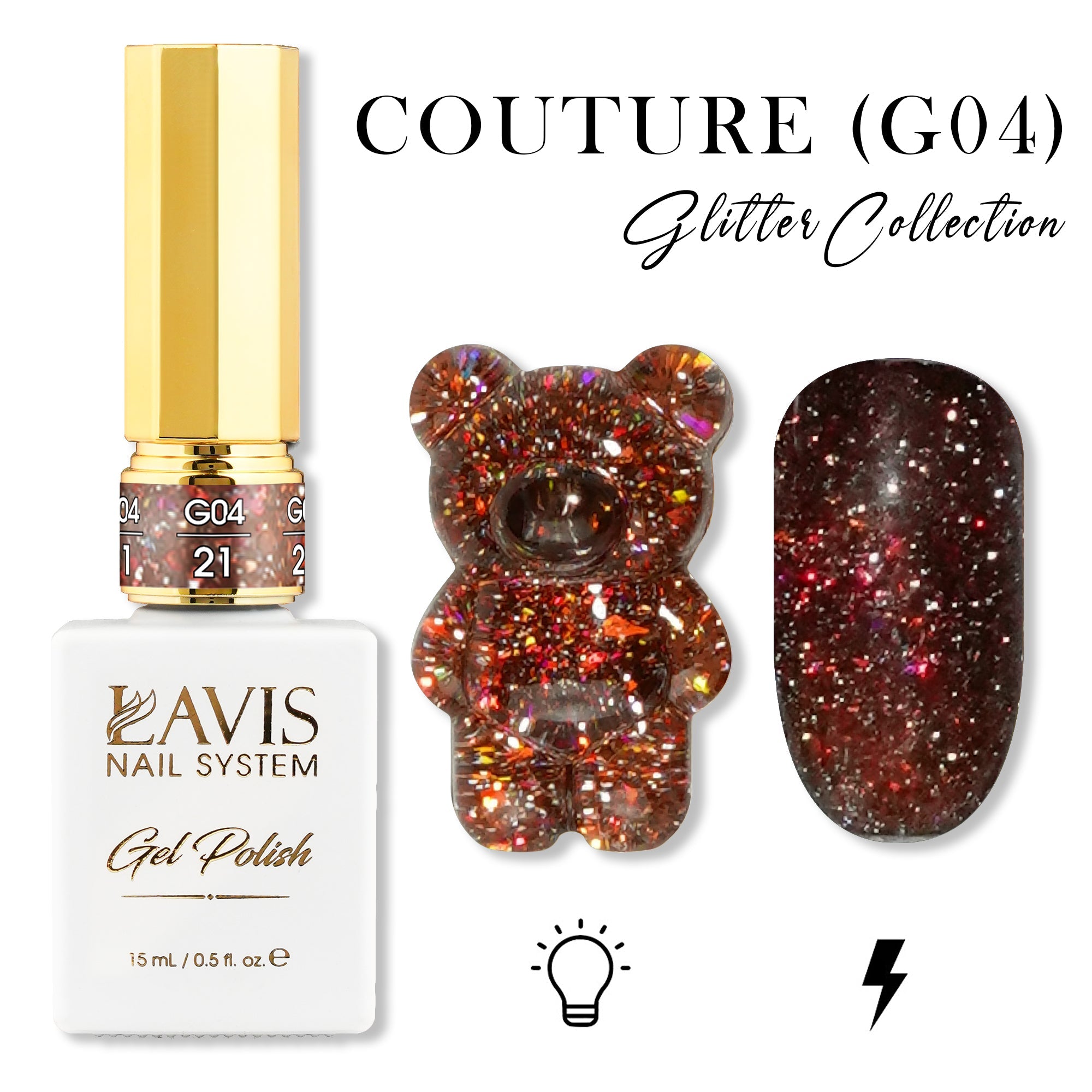 LAVIS Glitter G04 - 21 - Gel Polish 0.5 oz - Couture Collection - DTK Nail Supply
