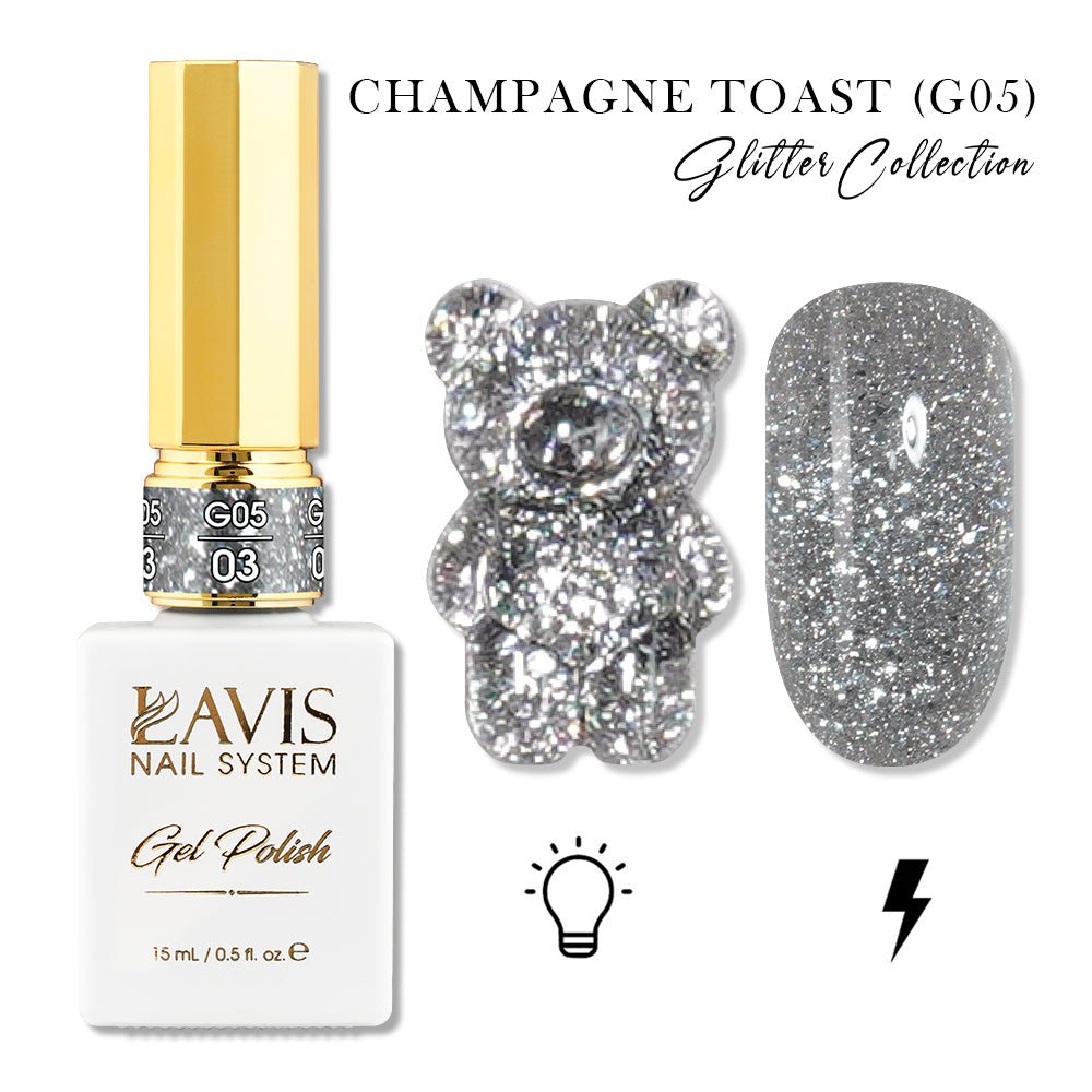 LAVIS Glitter G05 - 03 - Gel Polish 0.5oz - Champagne Toast Glitter Collection - DTK Nail Supply