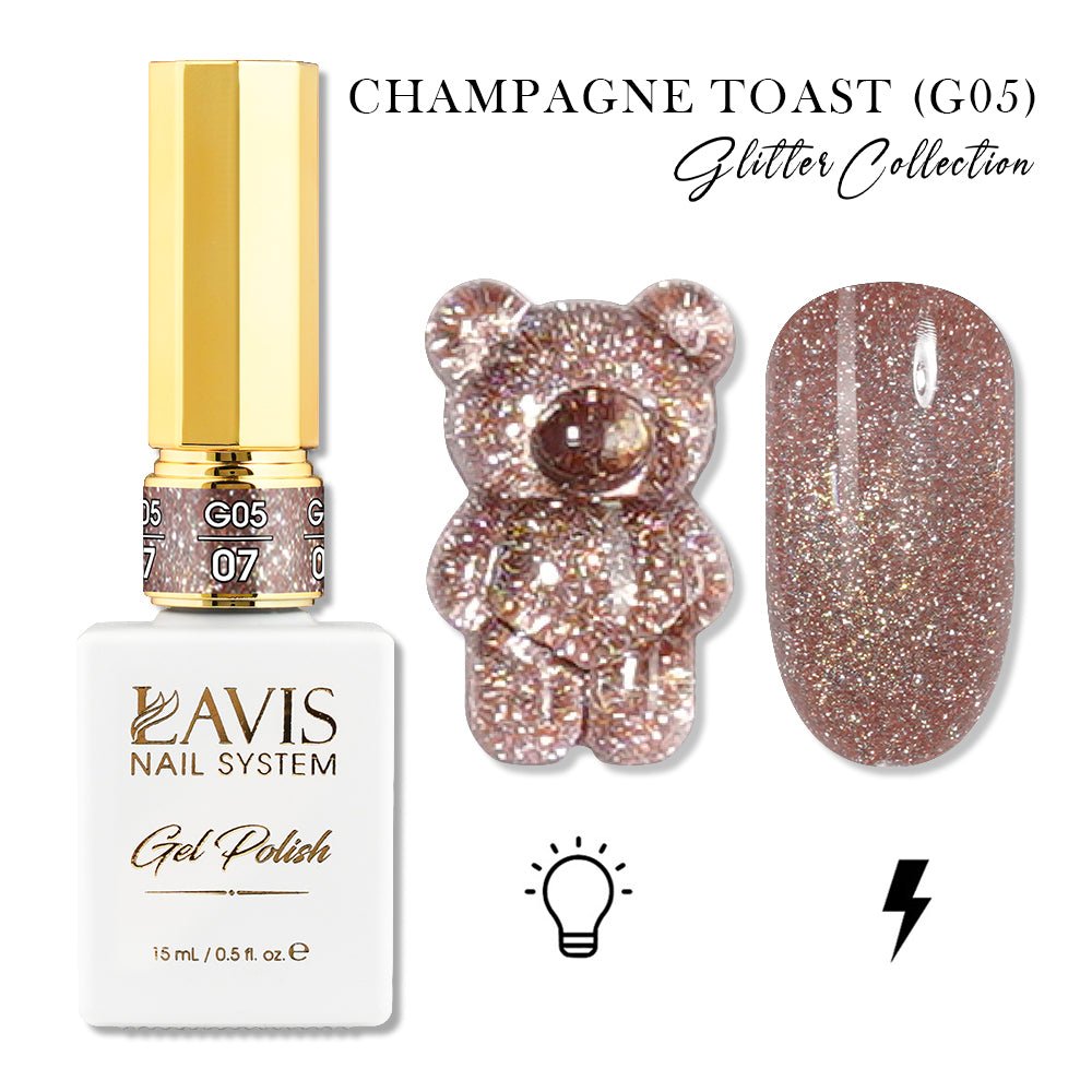LAVIS Glitter G05 - 07 - Gel Polish 0.5oz - Champagne Toast Glitter Collection - DTK Nail Supply