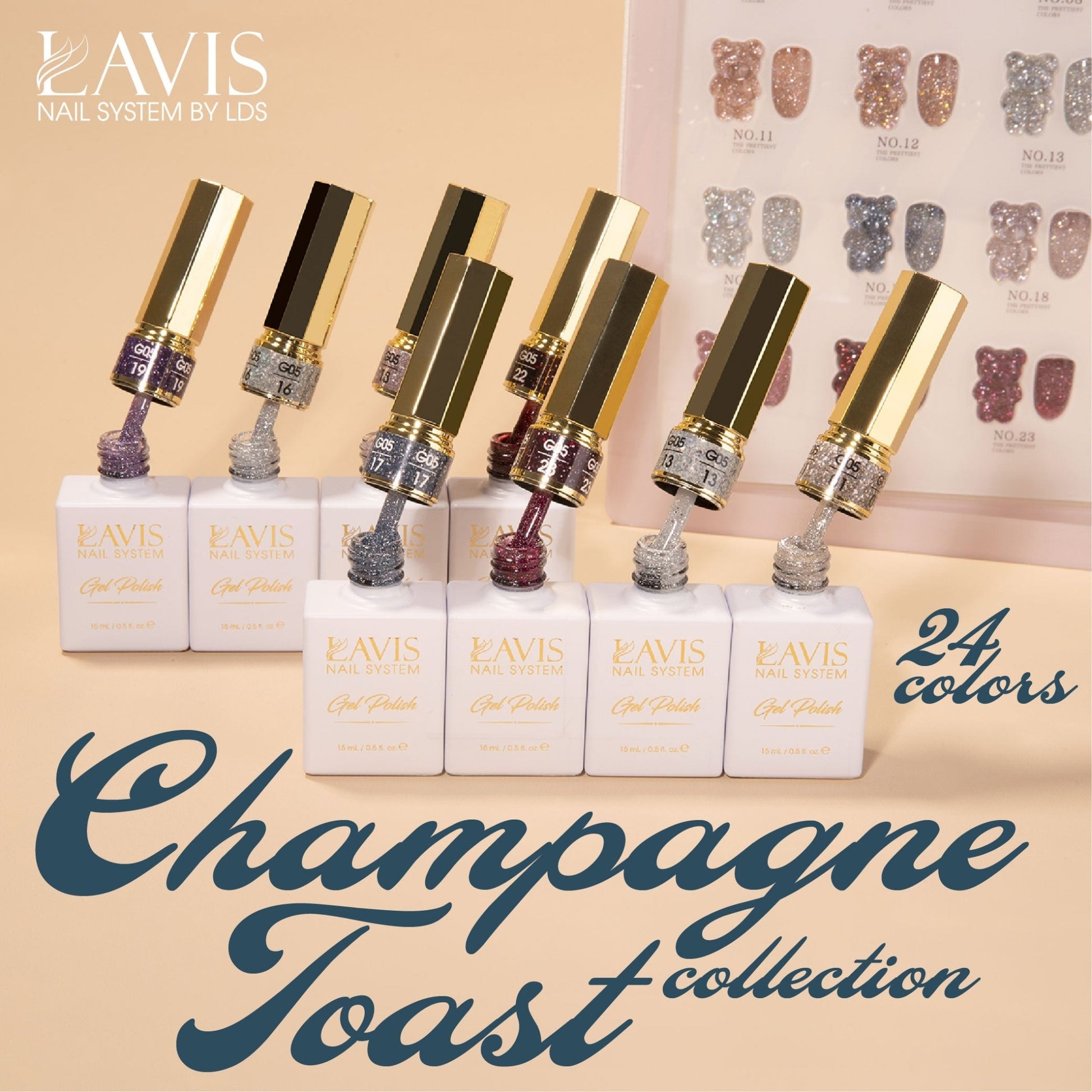 LAVIS Glitter G05 - 08 - Gel Polish 0.5oz - Champagne Toast Glitter Collection - DTK Nail Supply