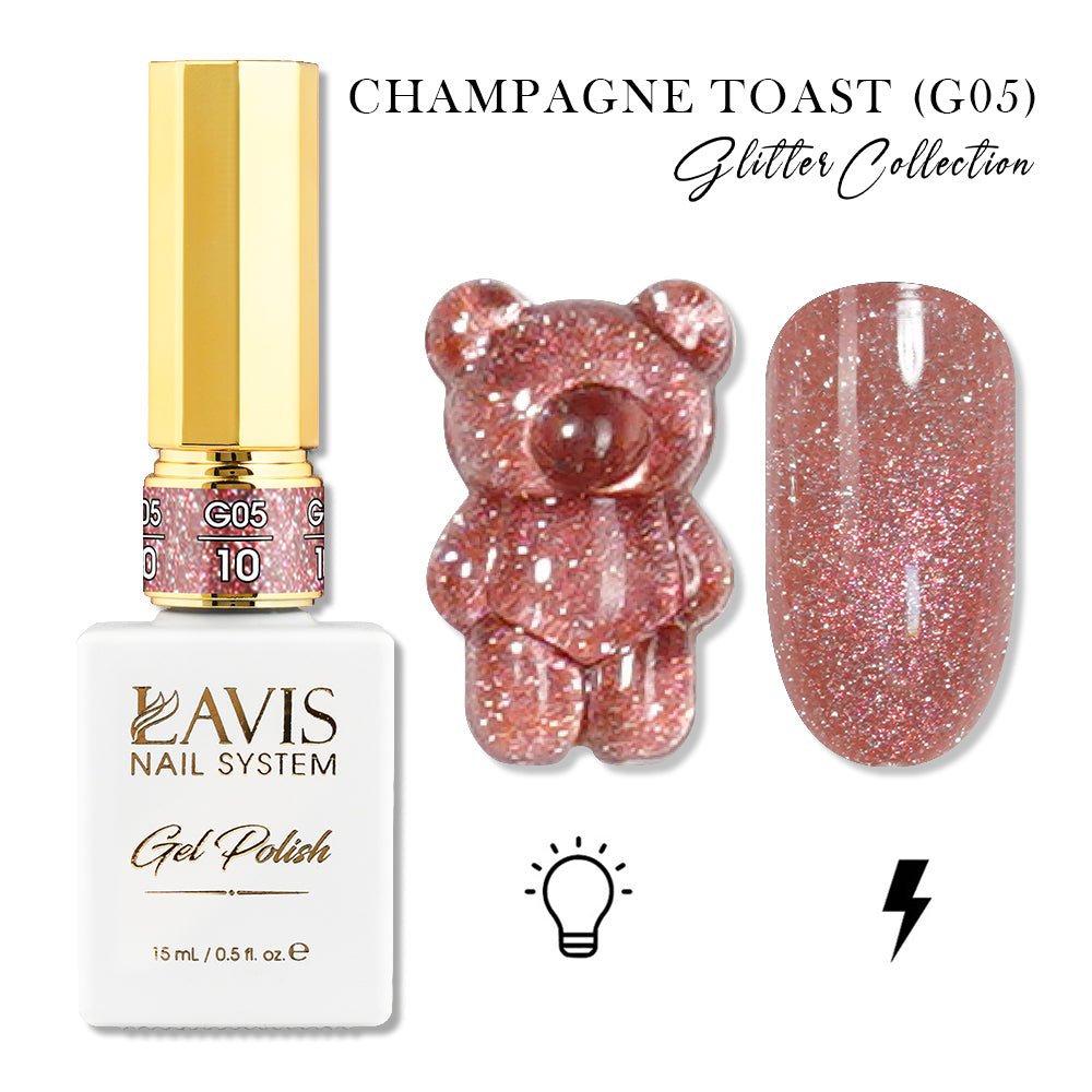 LAVIS Glitter G05 - 10 - Gel Polish 0.5oz - Champagne Toast Glitter Collection - DTK Nail Supply