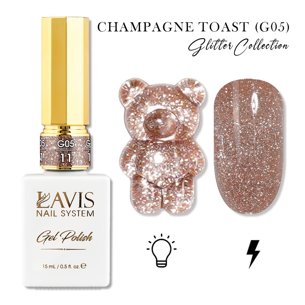 LAVIS Glitter G05 - 11 - Gel Polish 0.5oz - Champagne Toast Glitter Collection - DTK Nail Supply