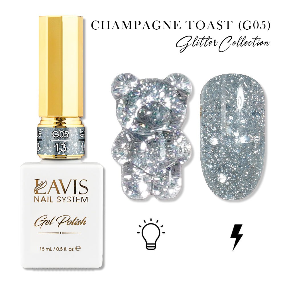 LAVIS Glitter G05 - 13 - Gel Polish 0.5oz - Champagne Toast Glitter Collection - DTK Nail Supply