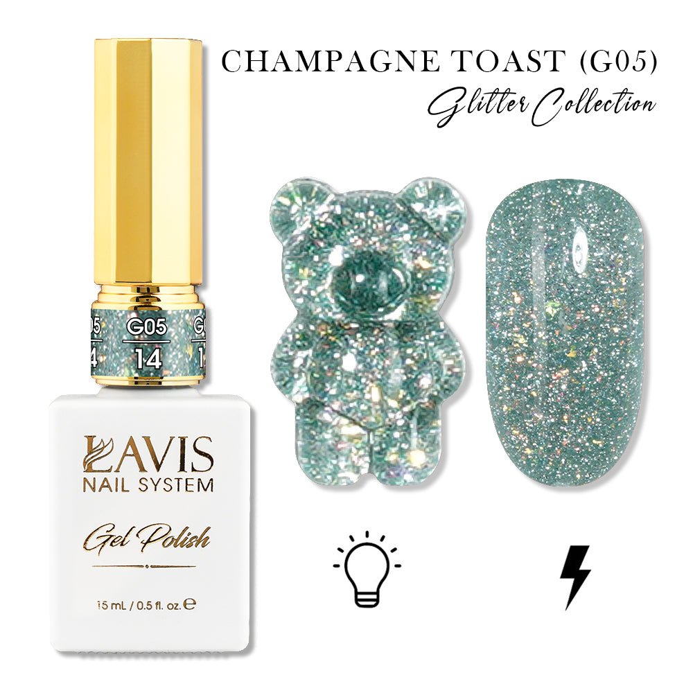 LAVIS Glitter G05 - 14 - Gel Polish 0.5oz - Champagne Toast Glitter Collection - DTK Nail Supply