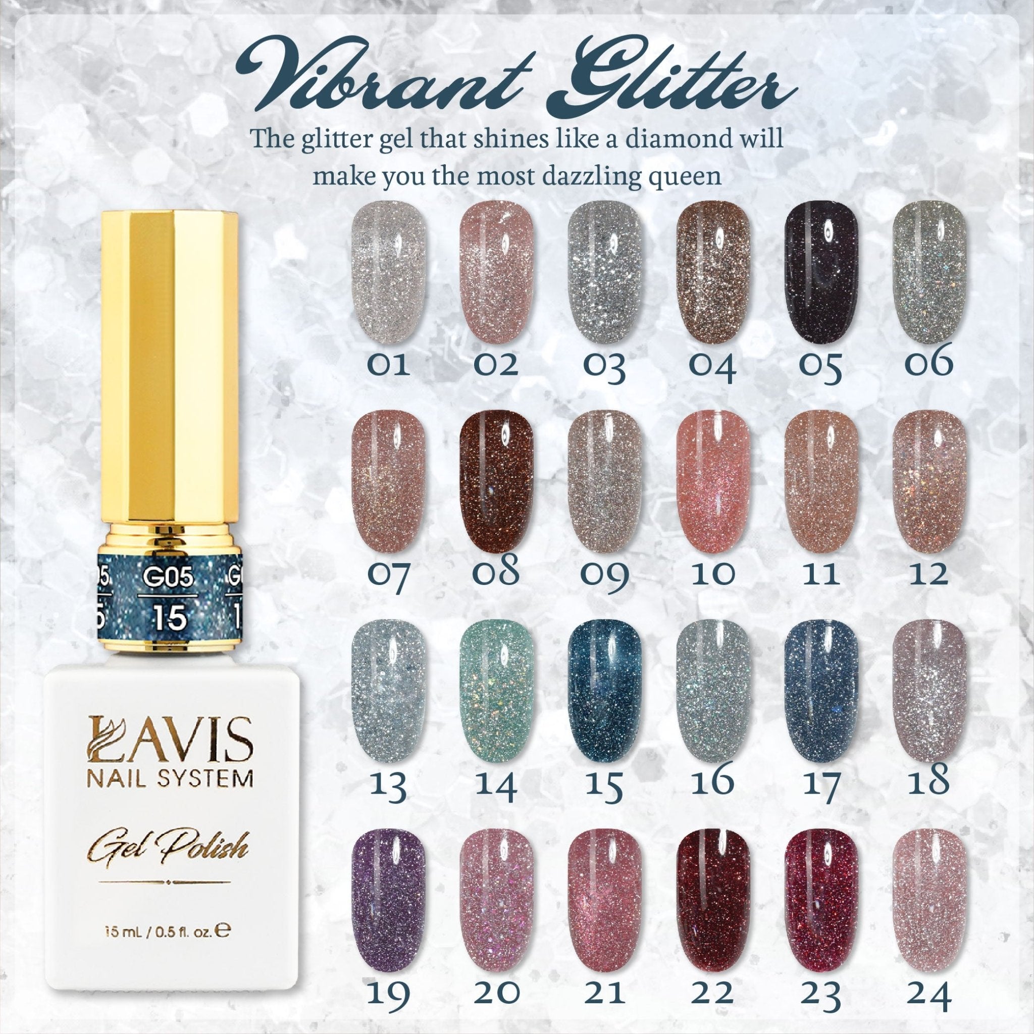 LAVIS Glitter G05 - 14 - Gel Polish 0.5oz - Champagne Toast Glitter Collection - DTK Nail Supply