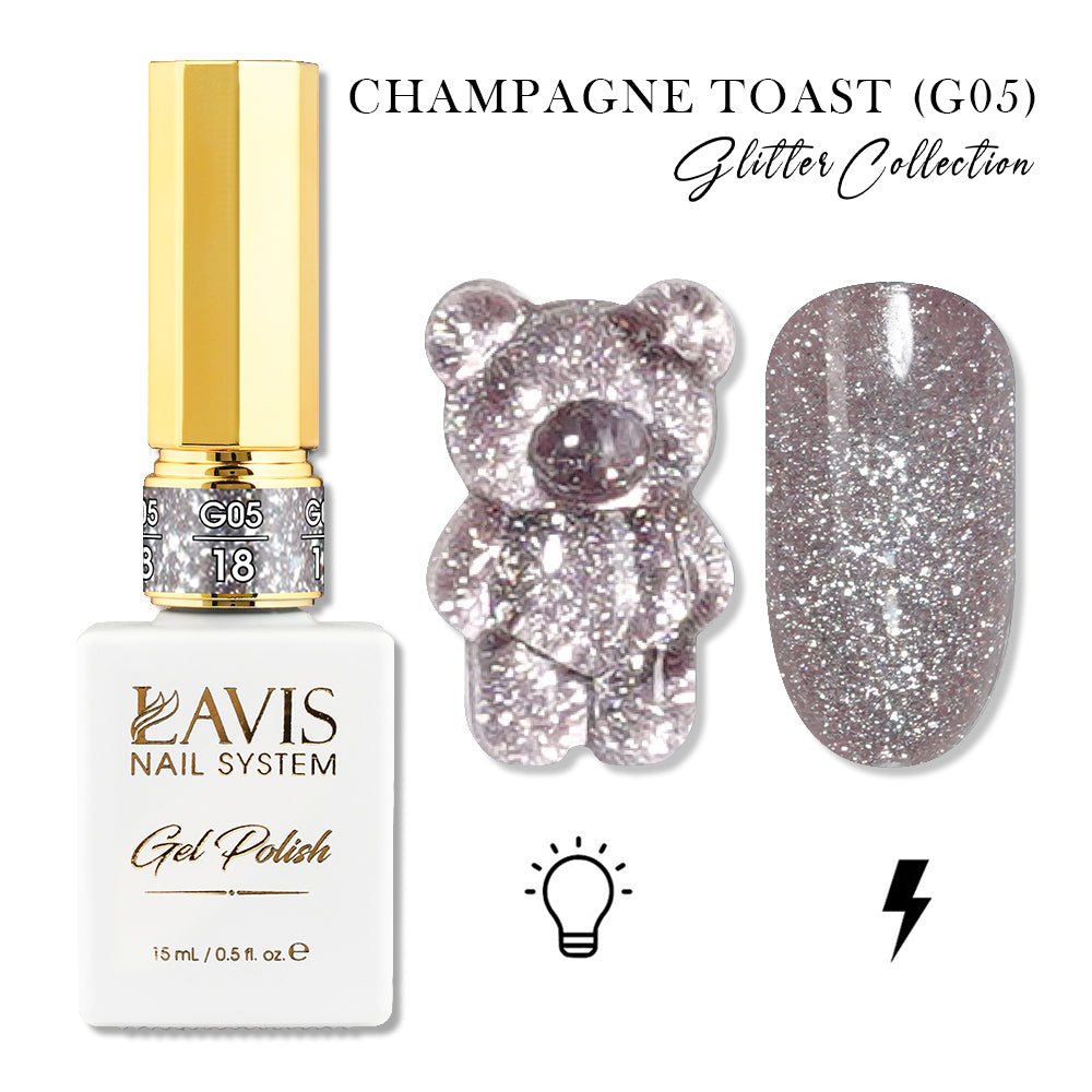 LAVIS Glitter G05 - 18 - Gel Polish 0.5oz - Champagne Toast Glitter Collection - DTK Nail Supply