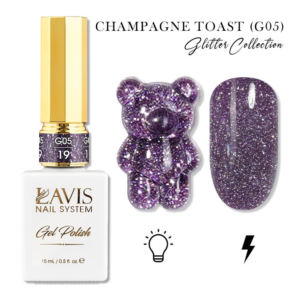 LAVIS Glitter G05 - 19 - Gel Polish 0.5oz - Champagne Toast Glitter Collection - DTK Nail Supply