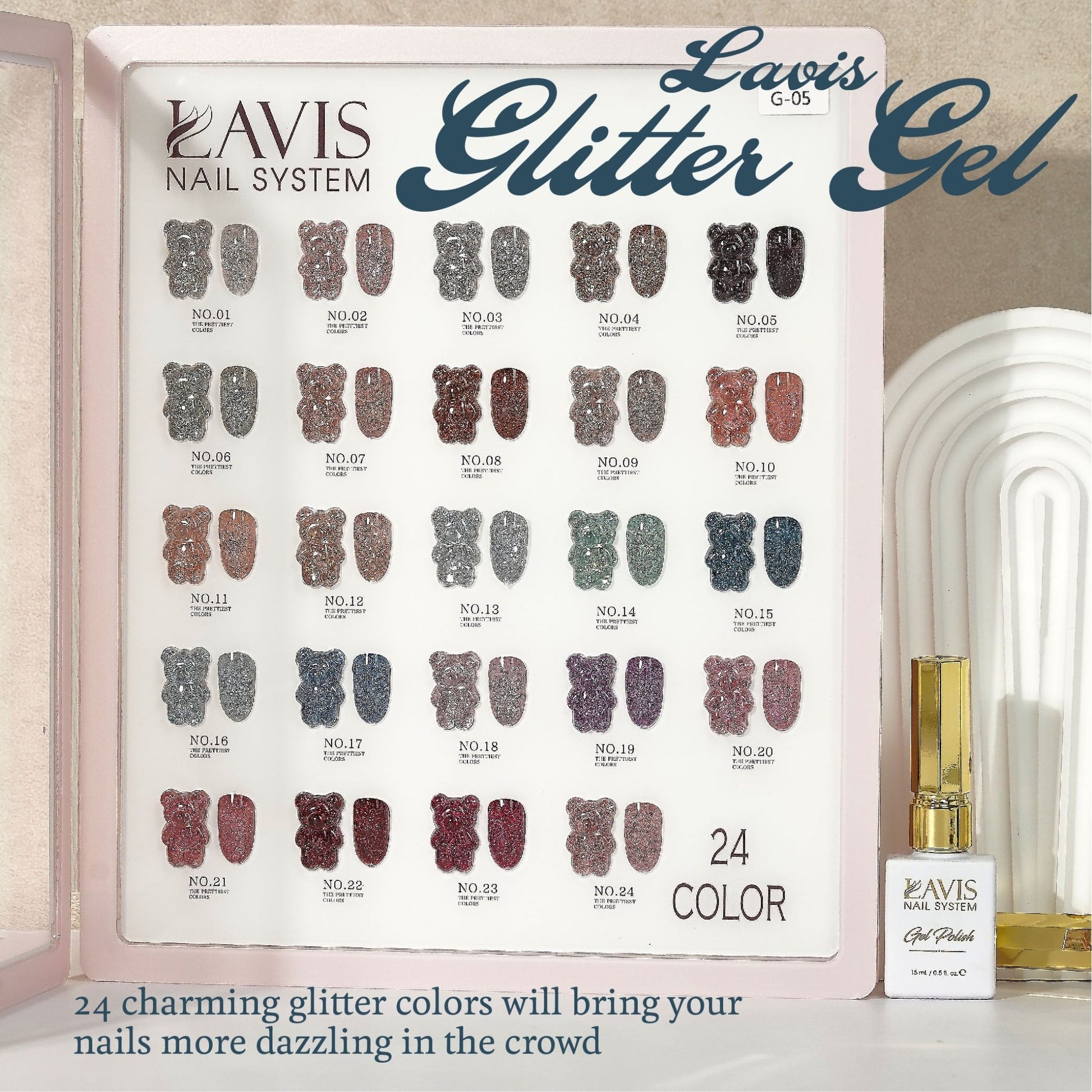 LAVIS Glitter G05 - 20 - Gel Polish 0.5oz - Champagne Toast Glitter Collection - DTK Nail Supply