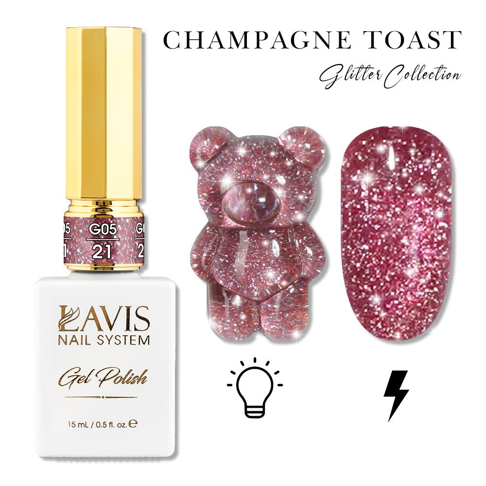 LAVIS Glitter G05 - 21 - Gel Polish 0.5oz - Champagne Toast Glitter Collection - DTK Nail Supply