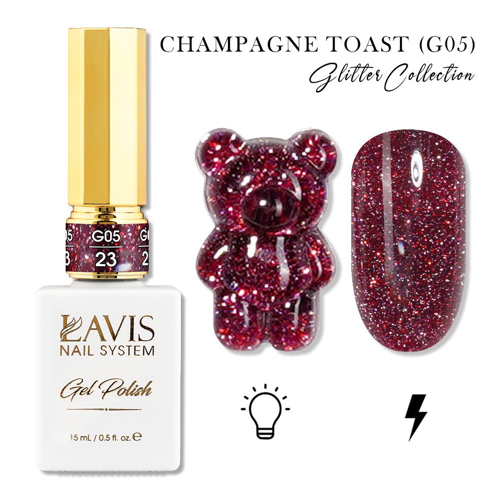 LAVIS Glitter G05 - 23 - Gel Polish 0.5oz - Champagne Toast Glitter Collection - DTK Nail Supply