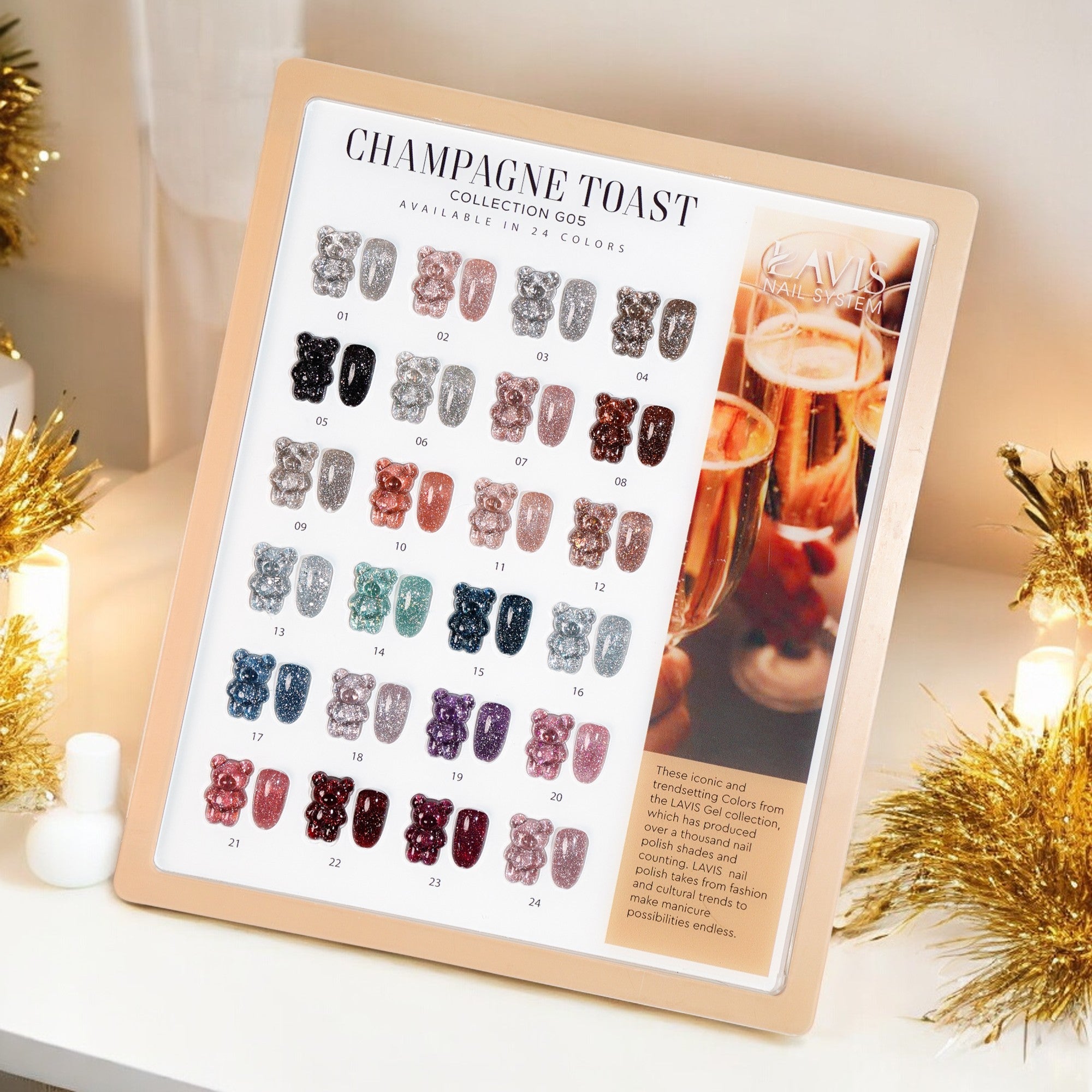 LAVIS Glitter G05 - Set 24 - Gel Polish 0.5oz - Champagne Toast Glitter Collection V2 - DTK Nail Supply