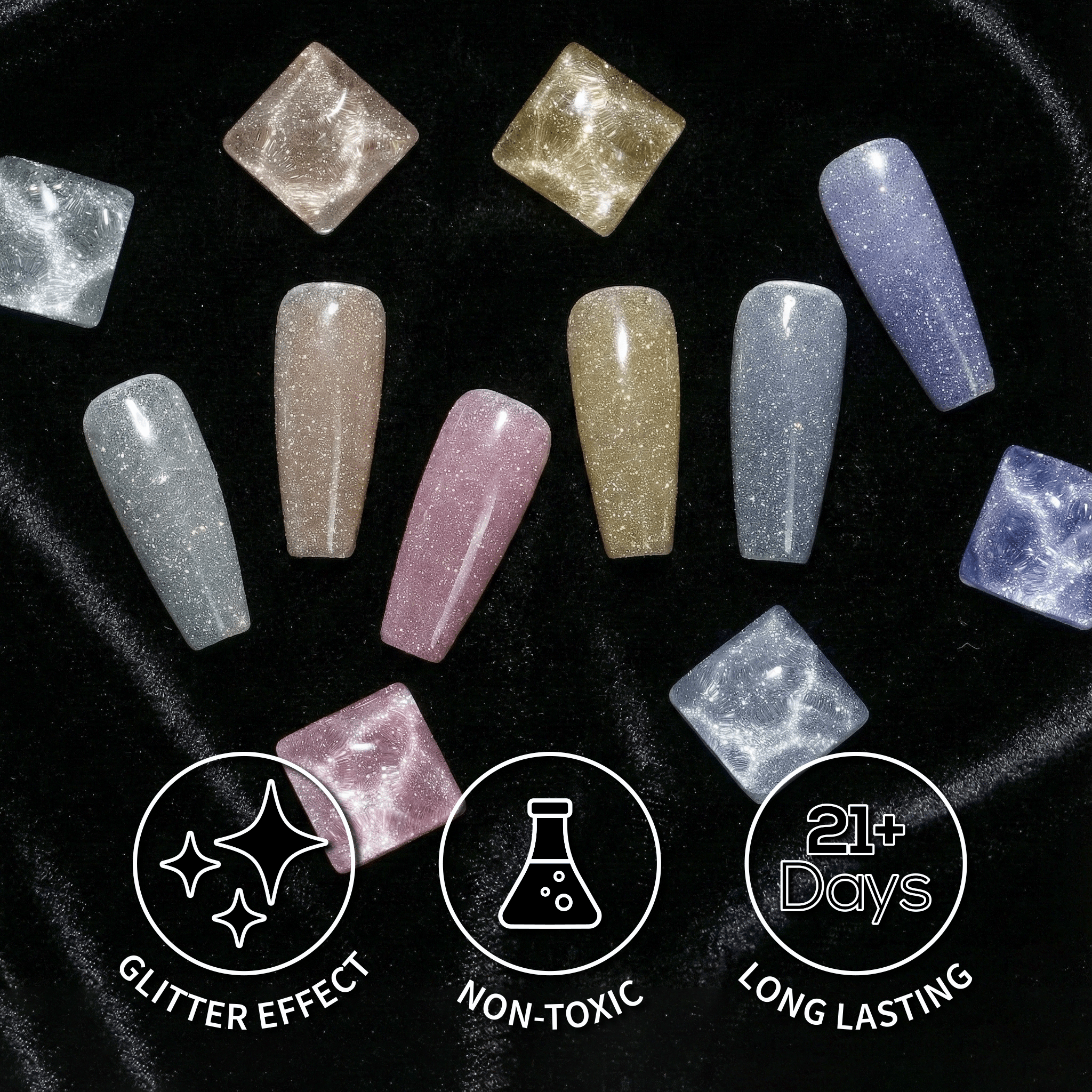 LAVIS Glitter Set 12 Colors - Gel Polish 0.5 oz - Diamond Reflective Collection - DTK Nail Supply