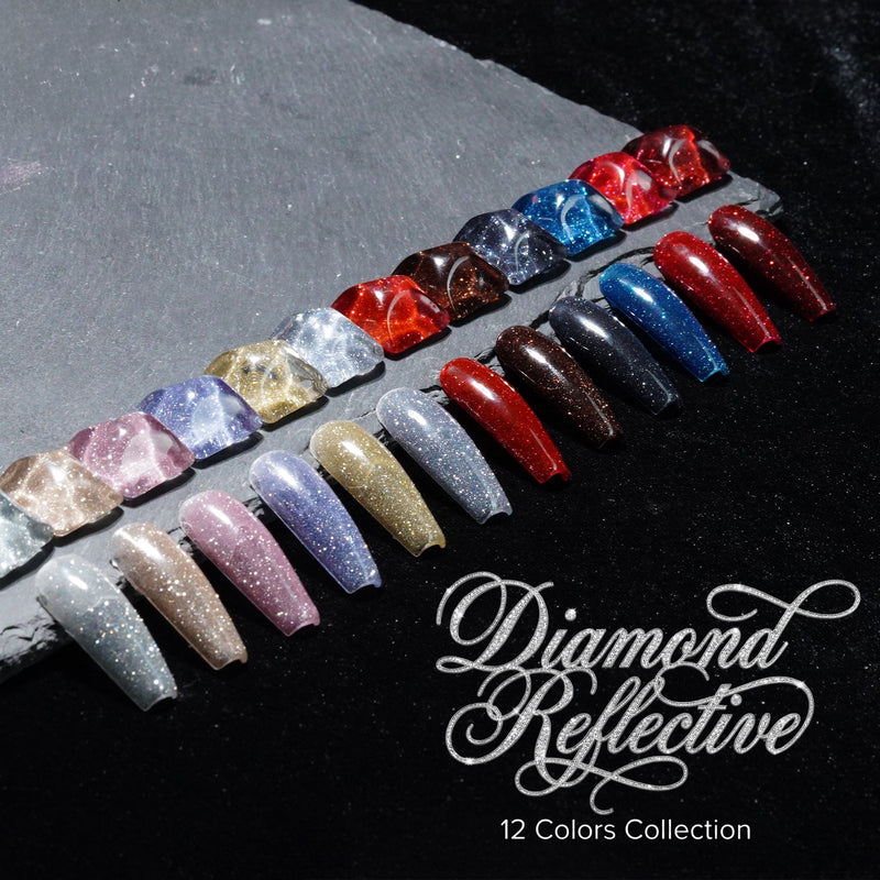 LAVIS Glitter Set 12 Colors - Gel Polish 0.5 oz - Diamond Reflective Collection - DTK Nail Supply