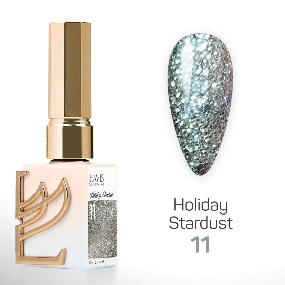 LAVIS Glitter Set 12 Colors - Gel Polish 0.5 oz - Holiday Stardust Collection - DTK Nail Supply