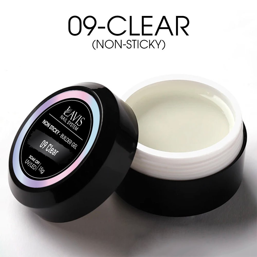 LAVIS J09 - Builder Gel In The Jar 15g - Clear Non Sticky - DTK Nail Supply