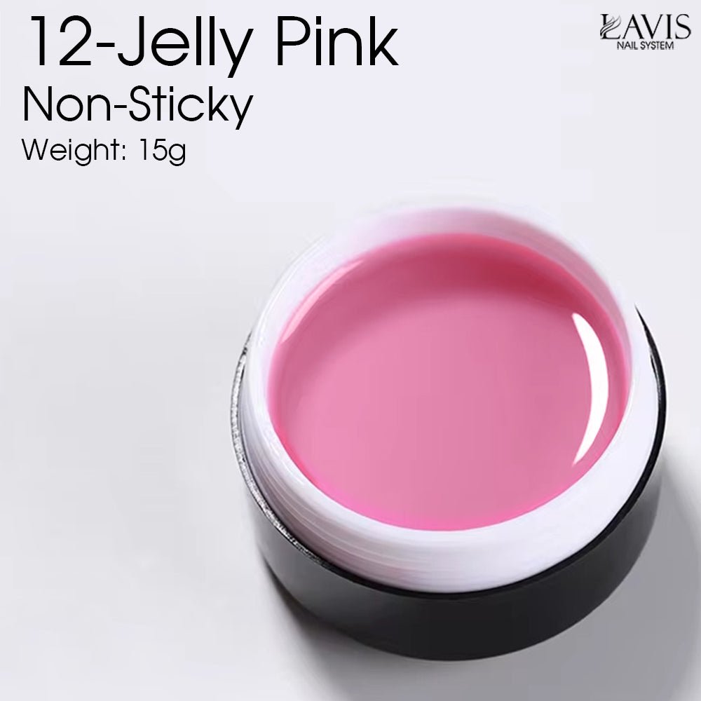 LAVIS J12 - Builder Gel In The Jar 15g - Jelly Pink Non Sticky - DTK Nail Supply