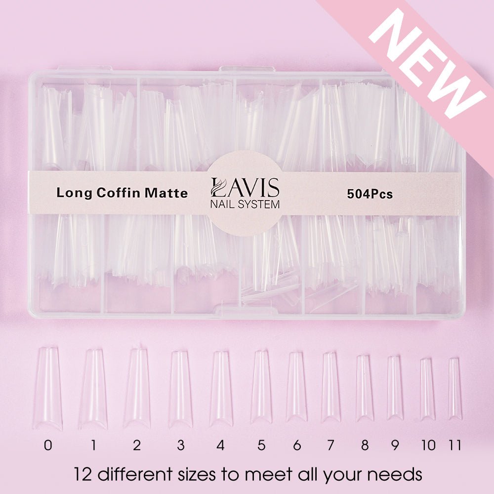 LAVIS - LONG COFFIN MATTE - Clear - 504 Pc - DTK Nail Supply