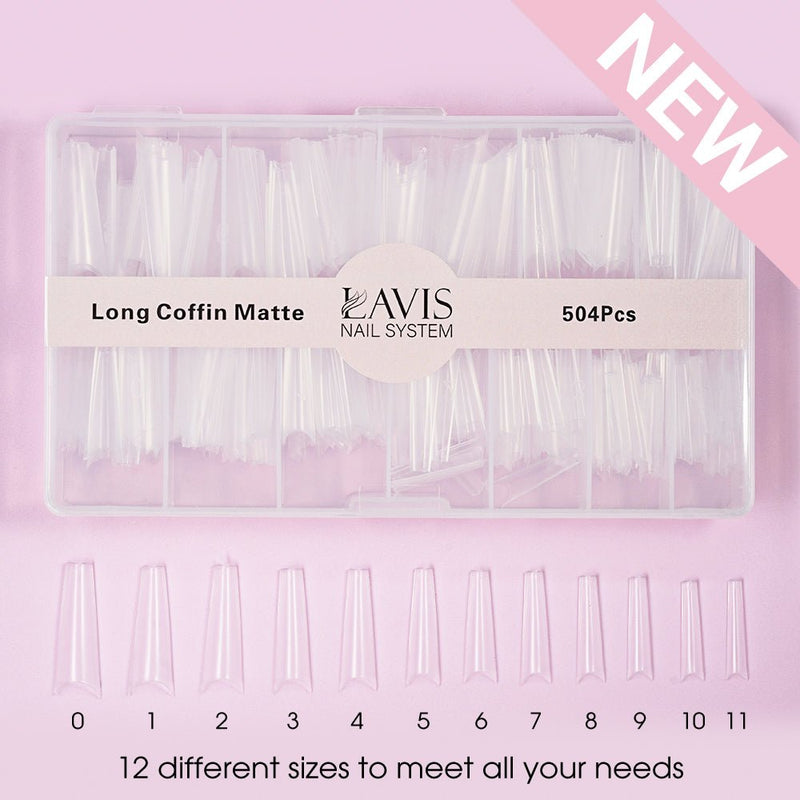 LAVIS - LONG COFFIN MATTE - Clear - 504 Pc - DTK Nail Supply