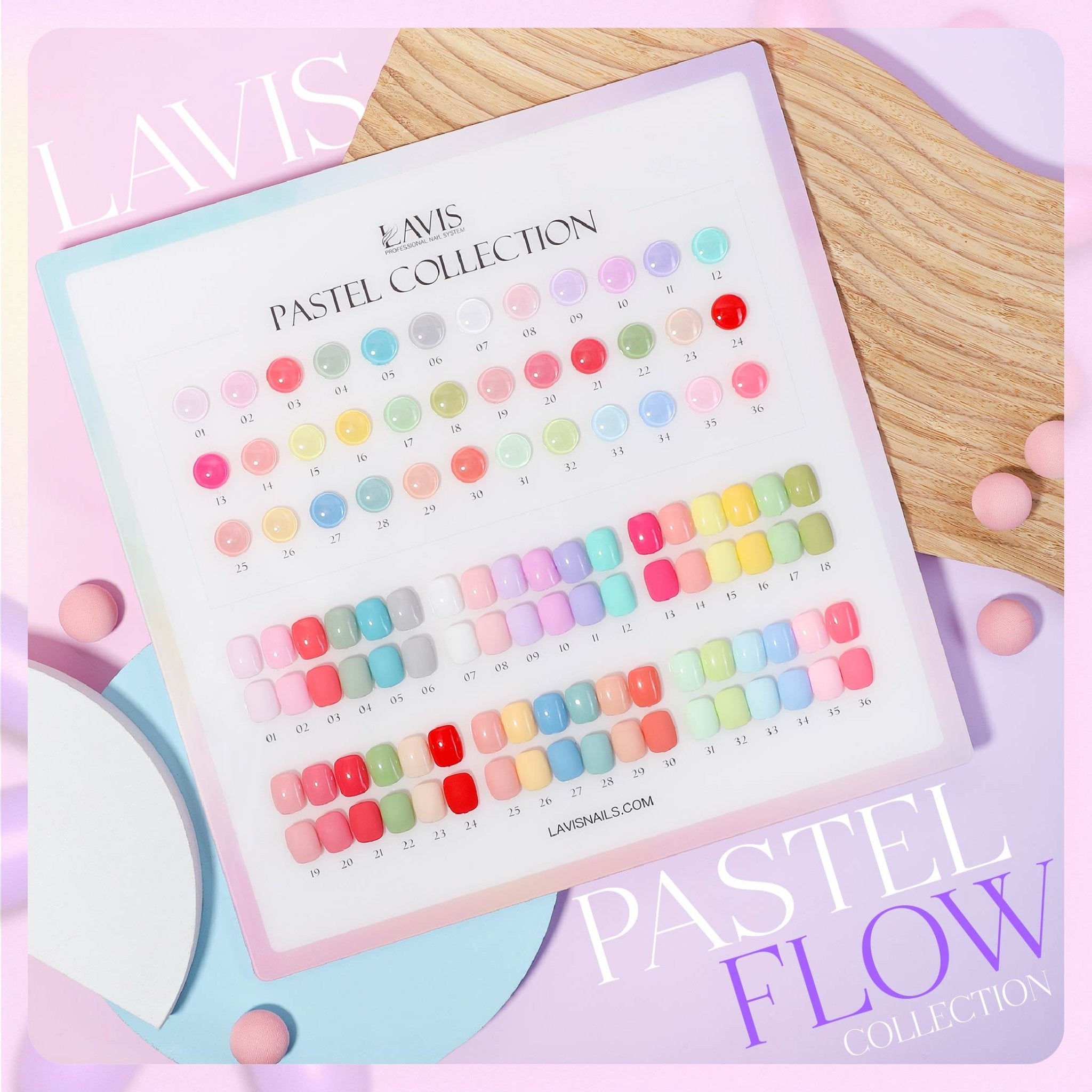 LAVIS LX3 - Set 36 Colors - Gel Polish 0.5 oz - Pastel Flow Collection - DTK Nail Supply