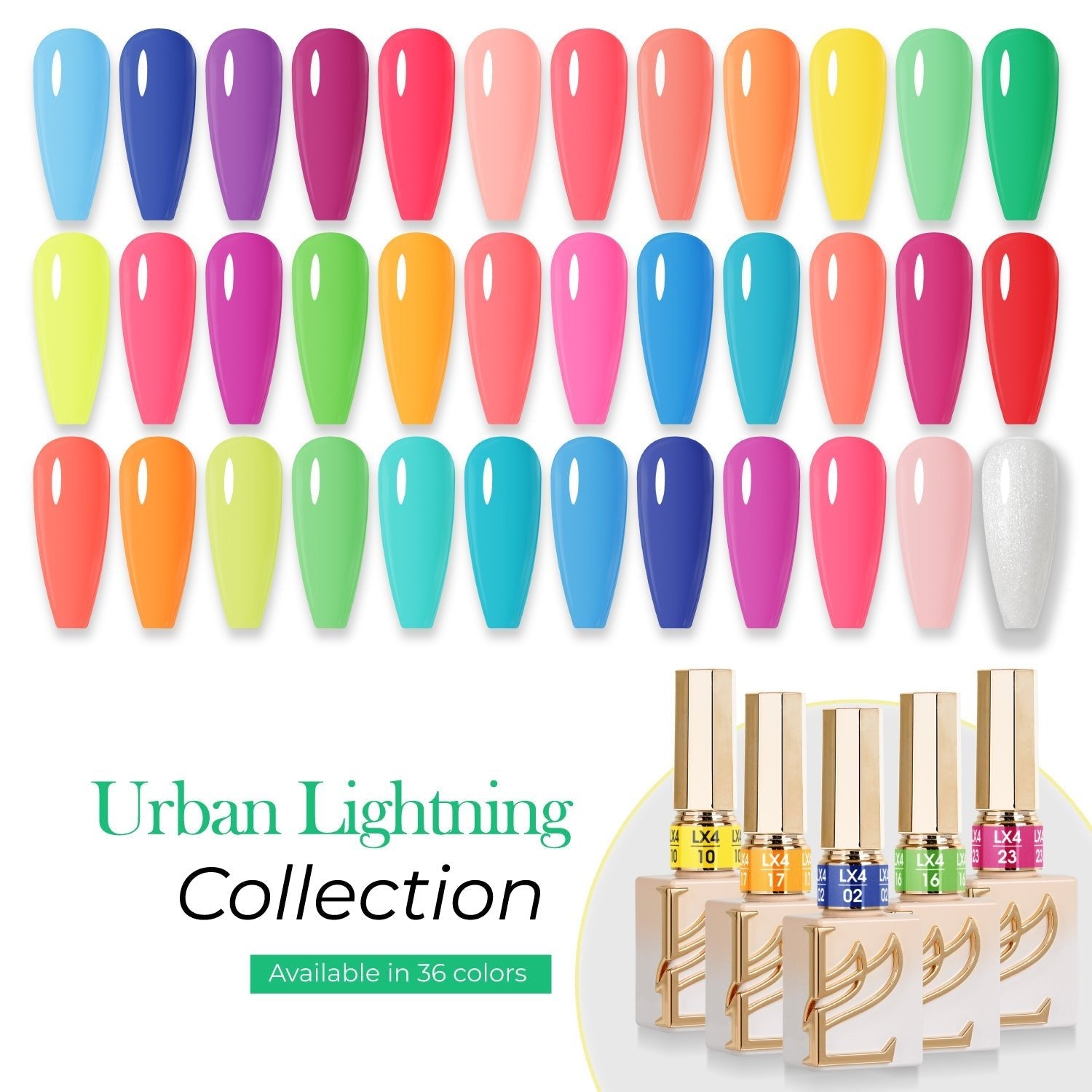 LAVIS LX4 - Set 36 Colors - Gel Polish 0.5 oz - Urban Lightning Collection - DTK Nail Supply