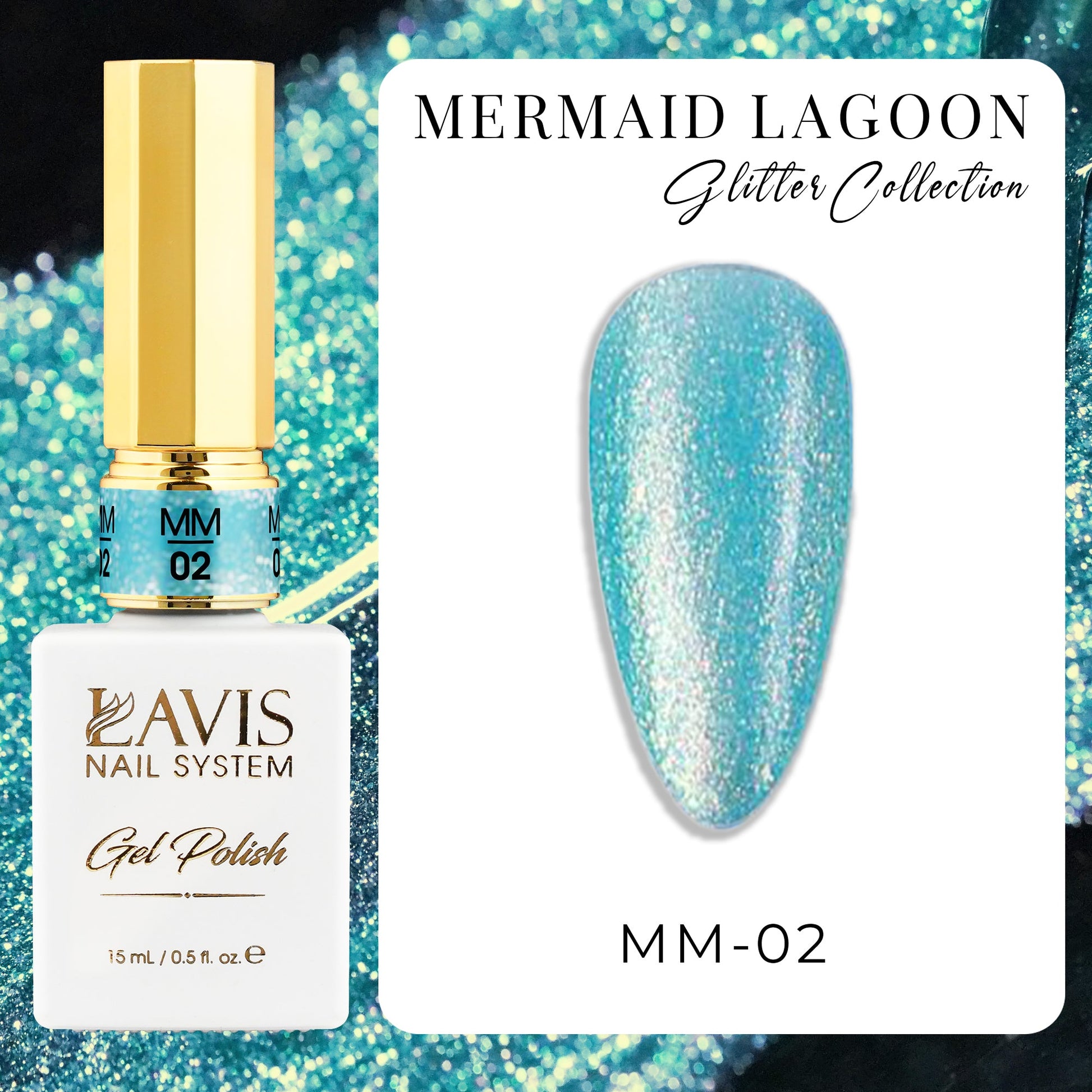 LAVIS MM 12 Colors - Gel Polish 0.5oz - Mermaid Lagoon Glitter Collection - DTK Nail Supply