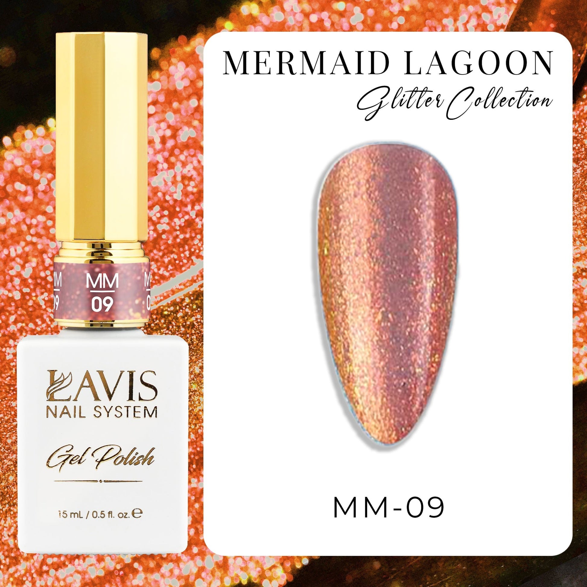 LAVIS MM 12 Colors - Gel Polish 0.5oz - Mermaid Lagoon Glitter Collection - DTK Nail Supply