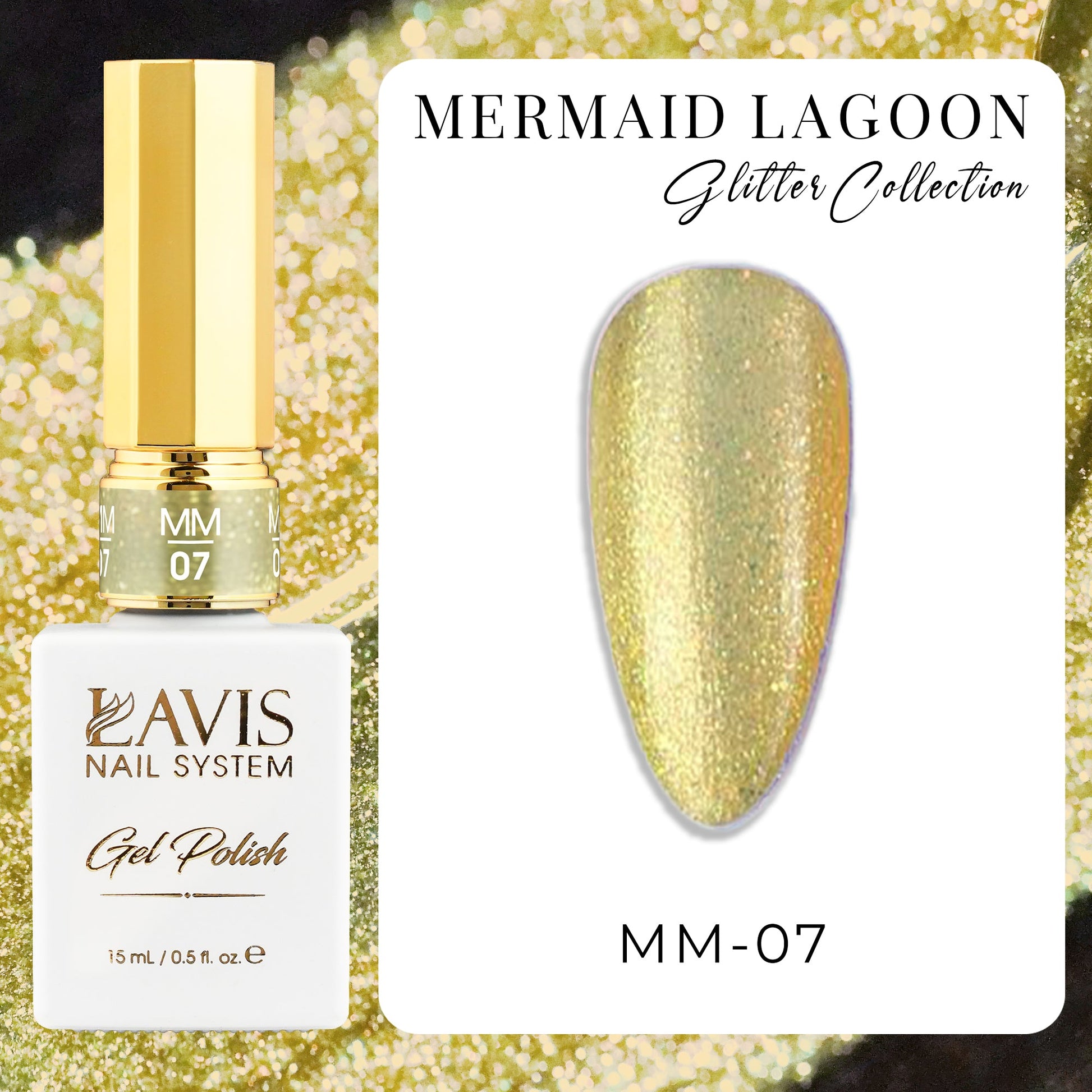 LAVIS MM 12 Colors - Gel Polish 0.5oz - Mermaid Lagoon Glitter Collection - DTK Nail Supply