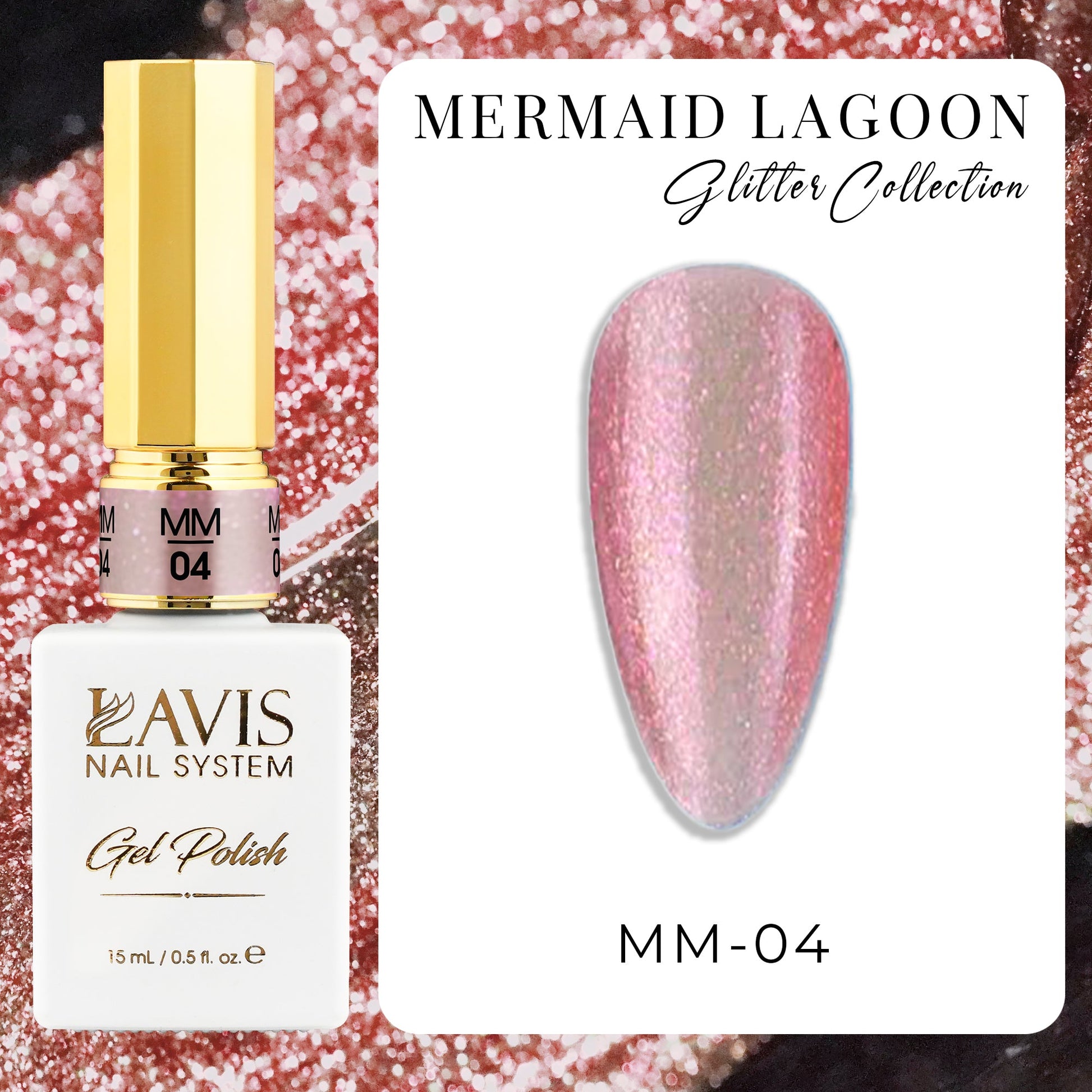 LAVIS MM 12 Colors - Gel Polish 0.5oz - Mermaid Lagoon Glitter Collection - DTK Nail Supply