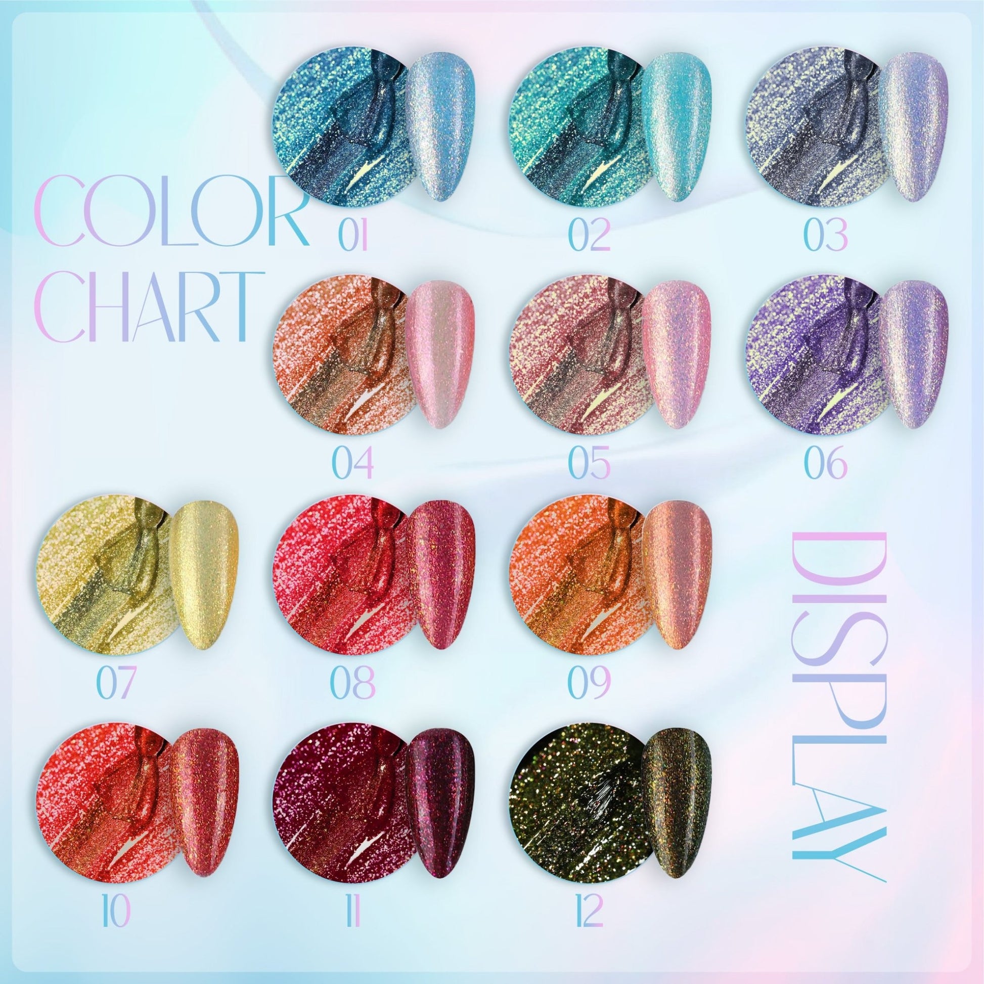 LAVIS MM 12 Colors - Gel Polish 0.5oz - Mermaid Lagoon Glitter Collection - DTK Nail Supply