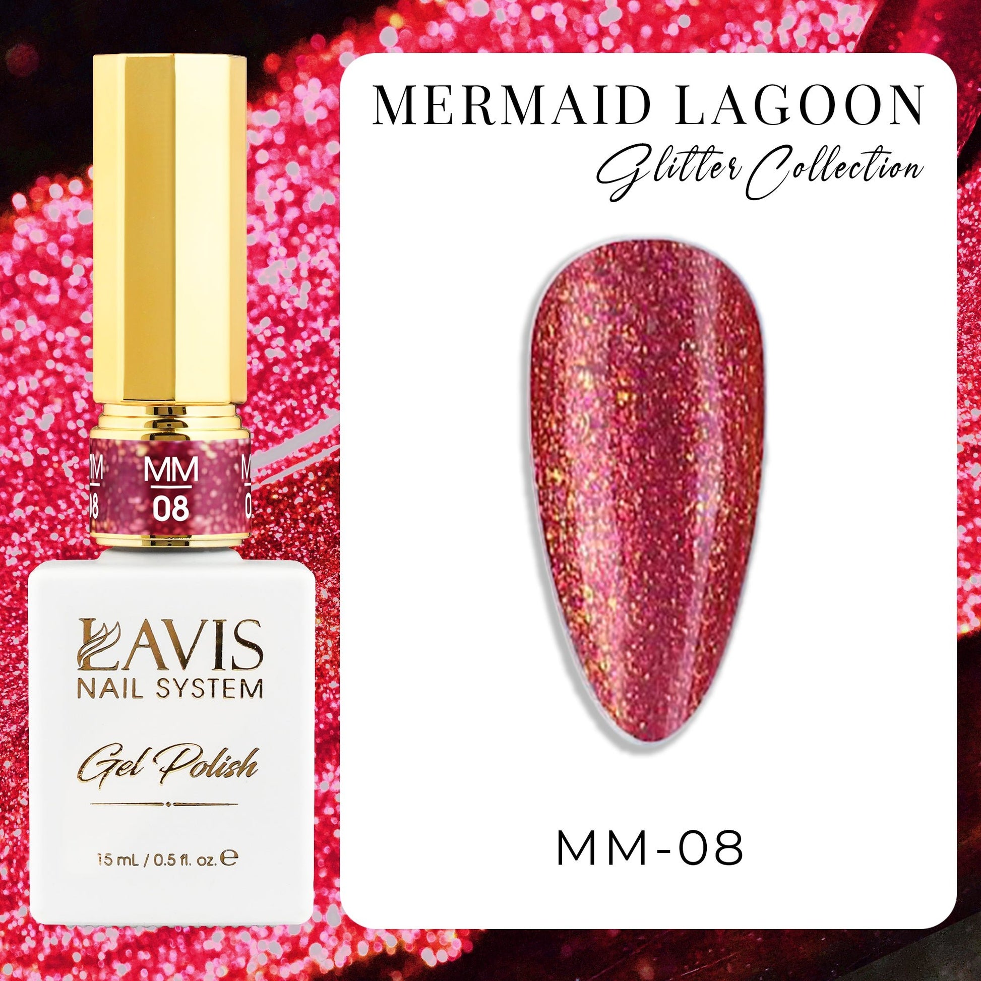 LAVIS MM08 - Gel Polish 0.5oz - Mermaid Lagoon Glitter Collection - DTK Nail Supply