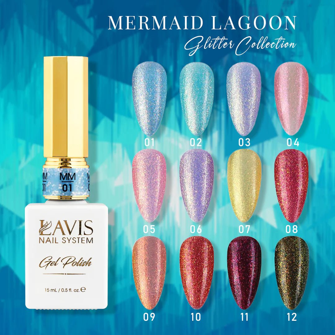 LAVIS MM08 - Gel Polish 0.5oz - Mermaid Lagoon Glitter Collection - DTK Nail Supply